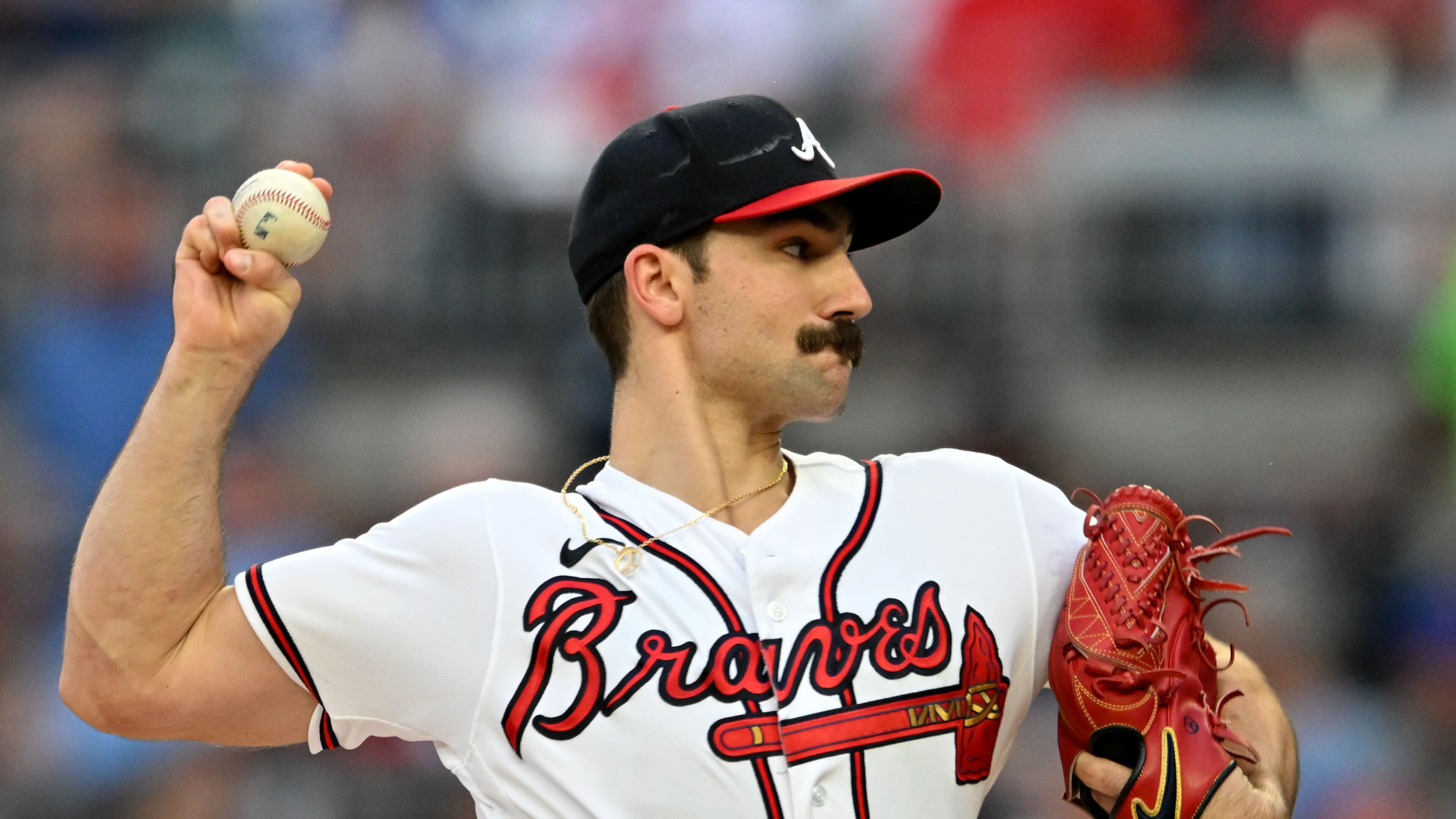Atlanta Braves' starting pitcher Spencer Strider throws a pitch during the first inning at Truist Park, Wednesday, Sept. 6, 2023, in Atlanta. (Hyosub Shin / Hyosub.Shin@ajc.com)