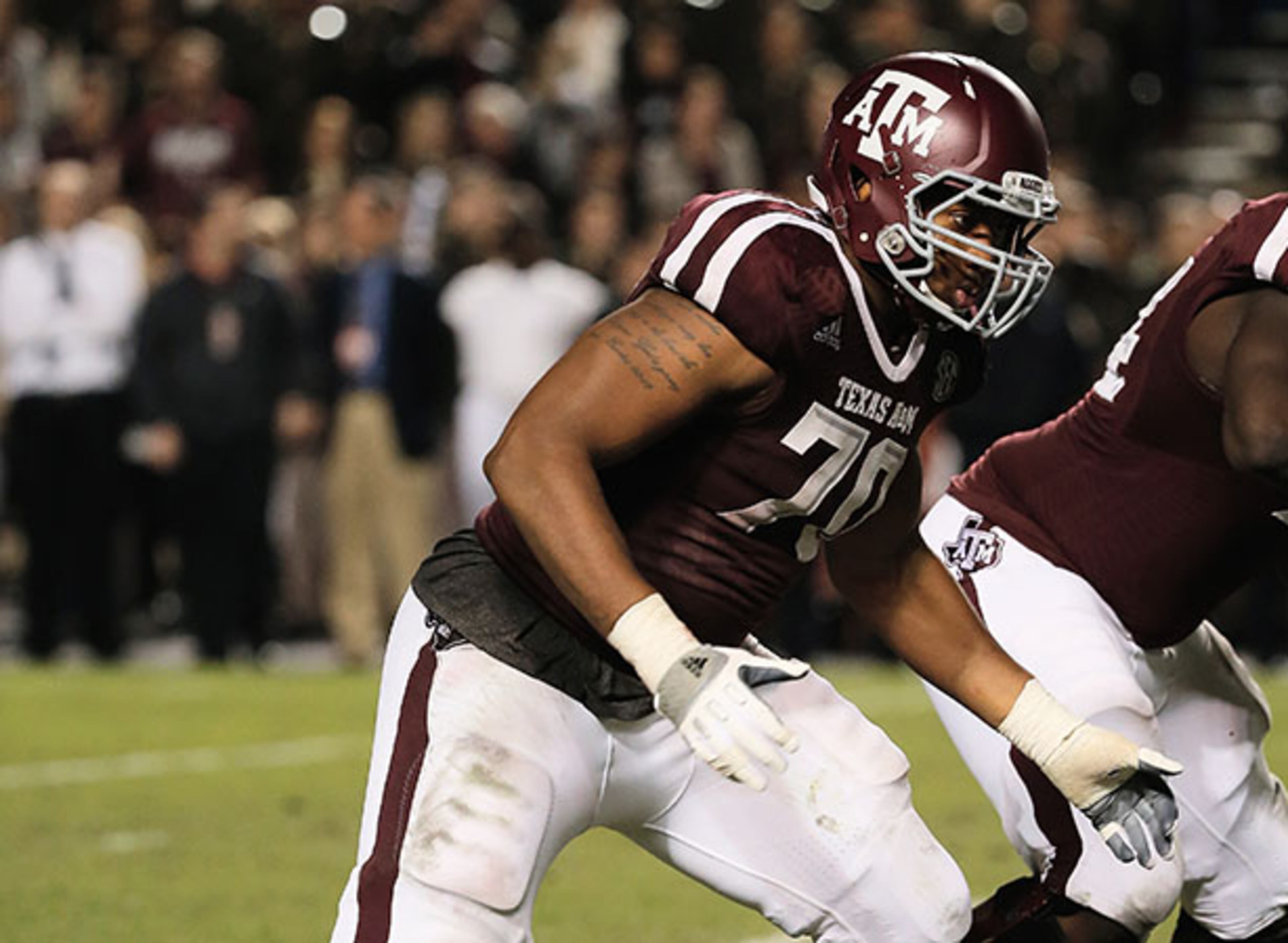 Cedric Ogbuehi, OT, Texas A&M: Aggies' 6-foot-5, 300 pound lineman moved to right guard after playing in 10 games and starting six at right guard. (Ogbuehi has reportedly passed on entering the 2014 NFL Draft.)