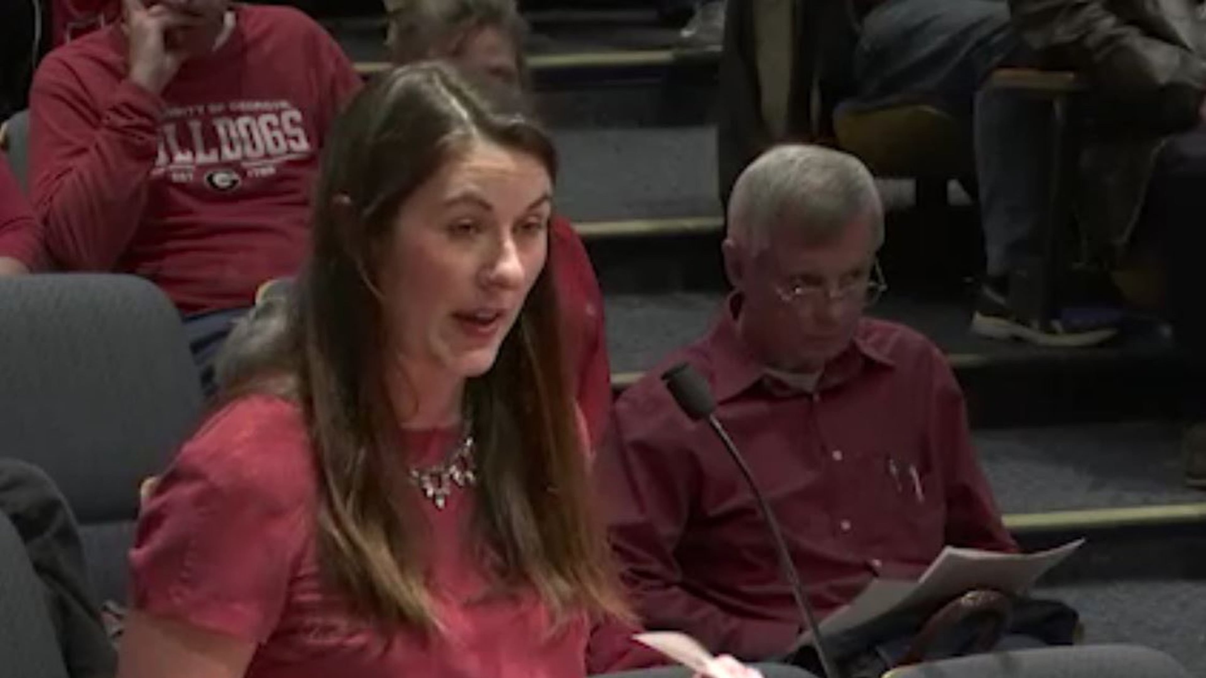 Laura Walsh speaks in opposition to a proposed 356-home subdivision in southeastern Gwinnett during a March 6 meeting of the Gwinnett planning commission. (Screenshot)