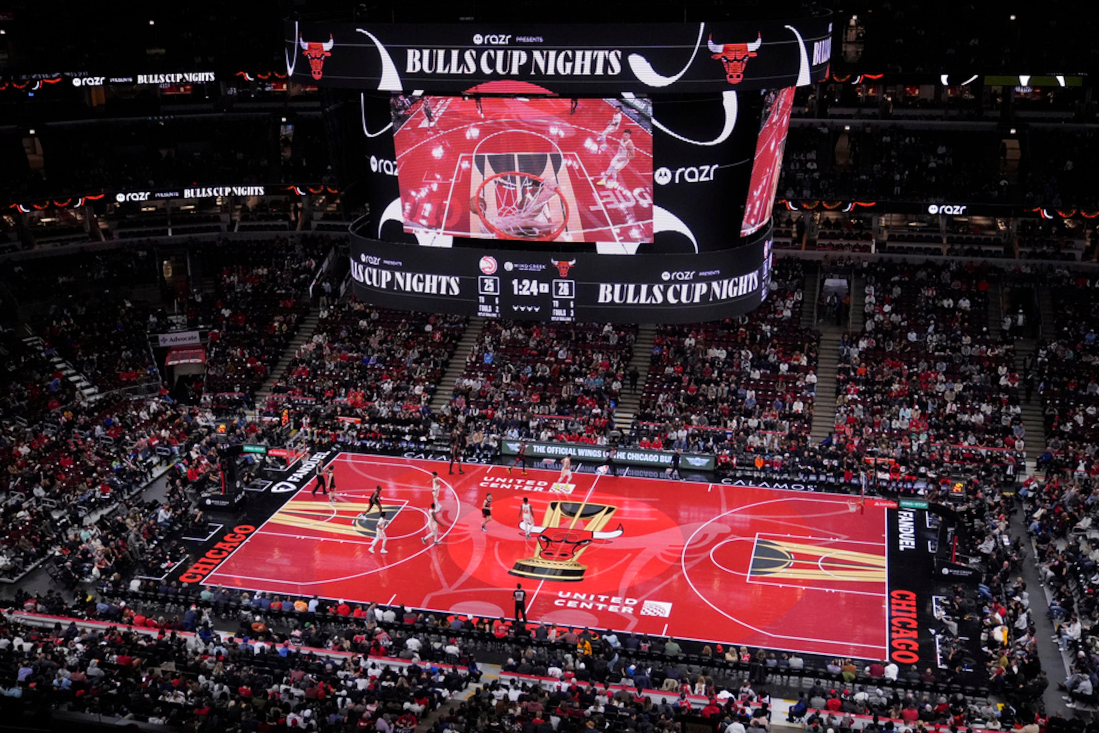 The Chicago Bulls and Atlanta Hawks play in an Emirates NBA Cup 2024 basketball game Friday, Nov. 22, 2024, in Chicago. (AP Photo/Charles Rex Arbogast)