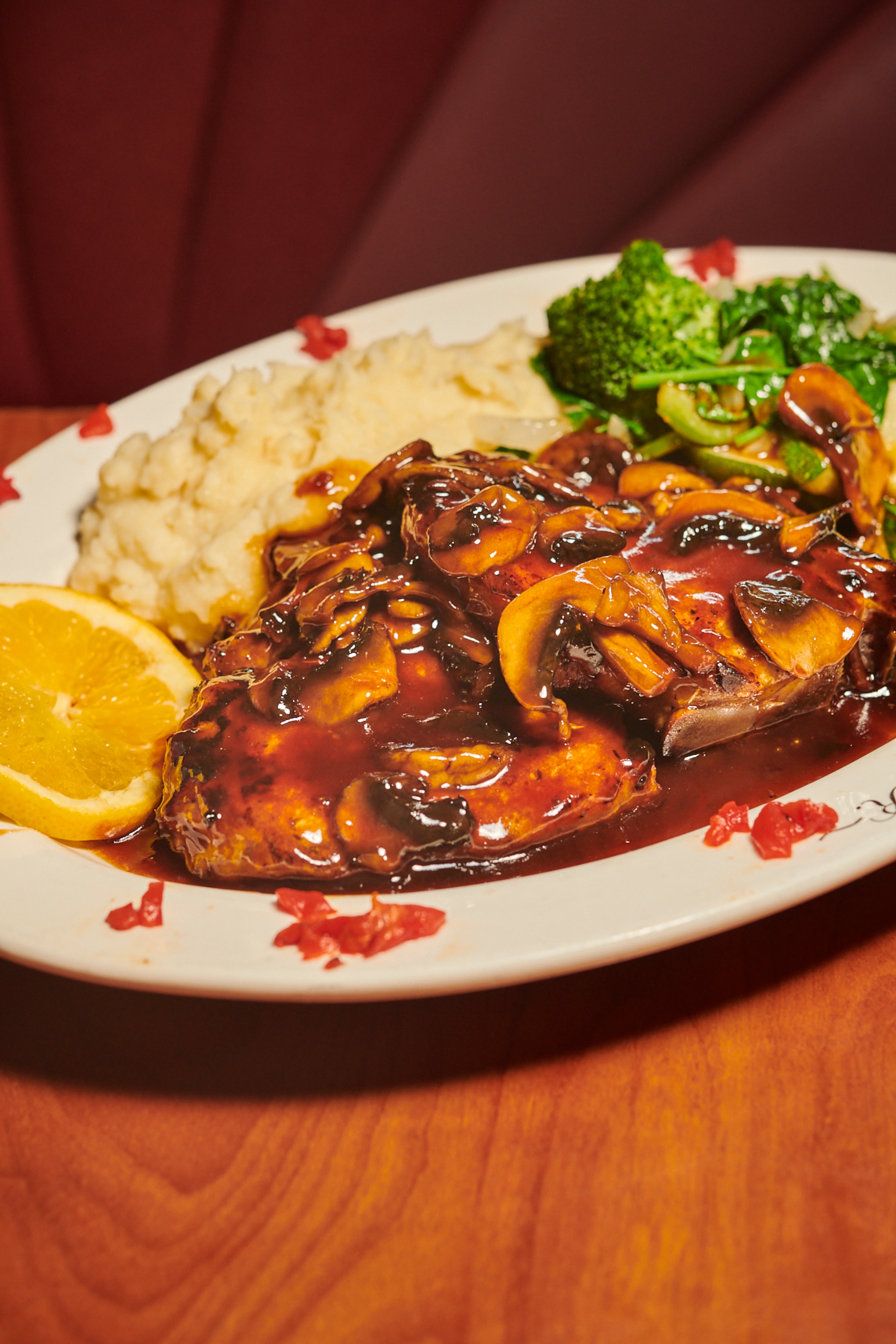 "Jack Daniel's Pork Chops", topped with mushrooms, served with mashed potatoes and veggies at the Marietta diner in Marietta, GA.
Photo taken on Thursday October 3rd, 2024 by Greg Rannells for The Atlanta Journal Constitution.
Slug: AAJC 120824 dg diners intro.