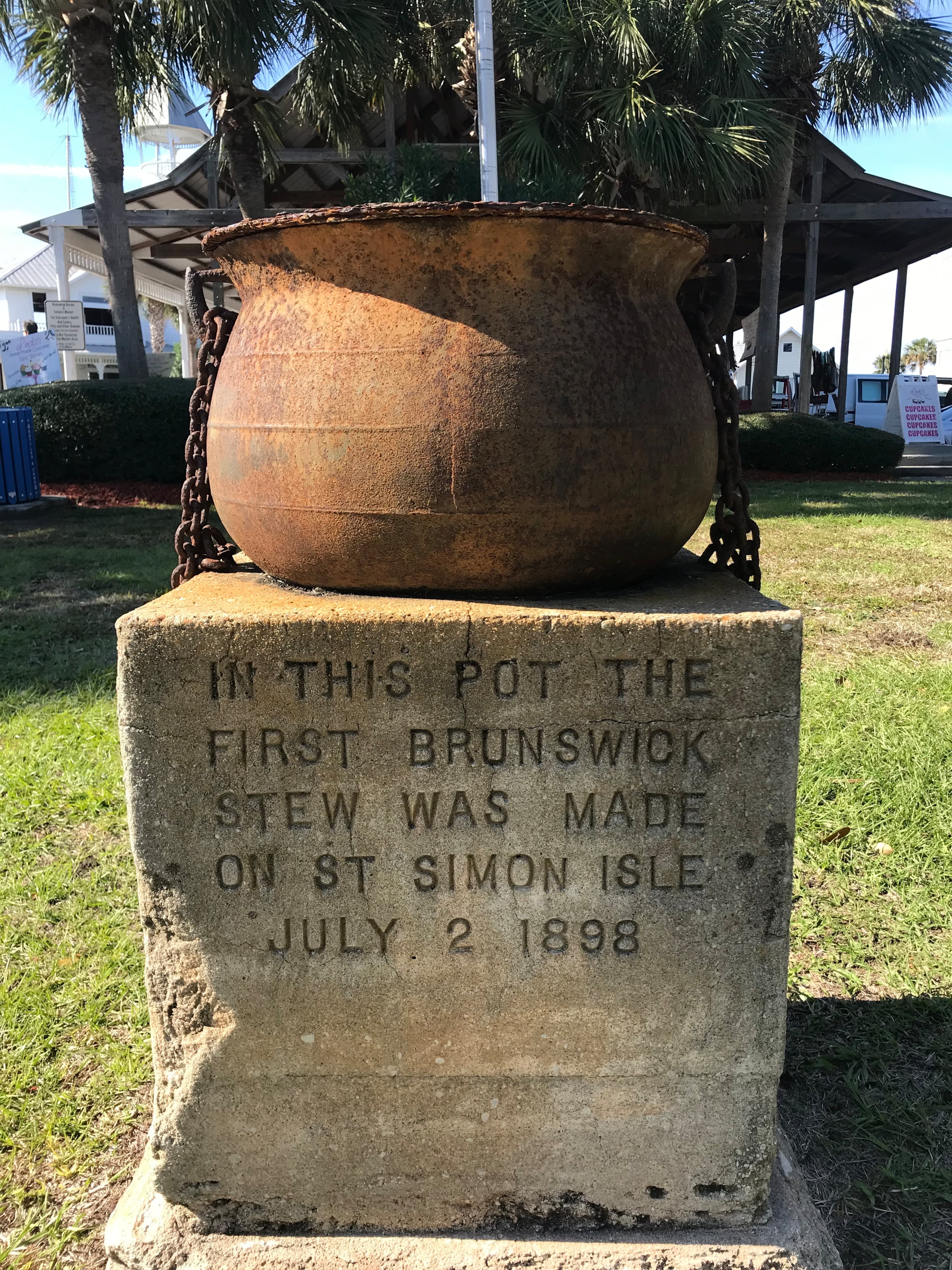 A historical marker in Brunswick claims the first Brunswick stew was made in the Georgia coastal city in 1898. (Ligaya Figueras/AJC)