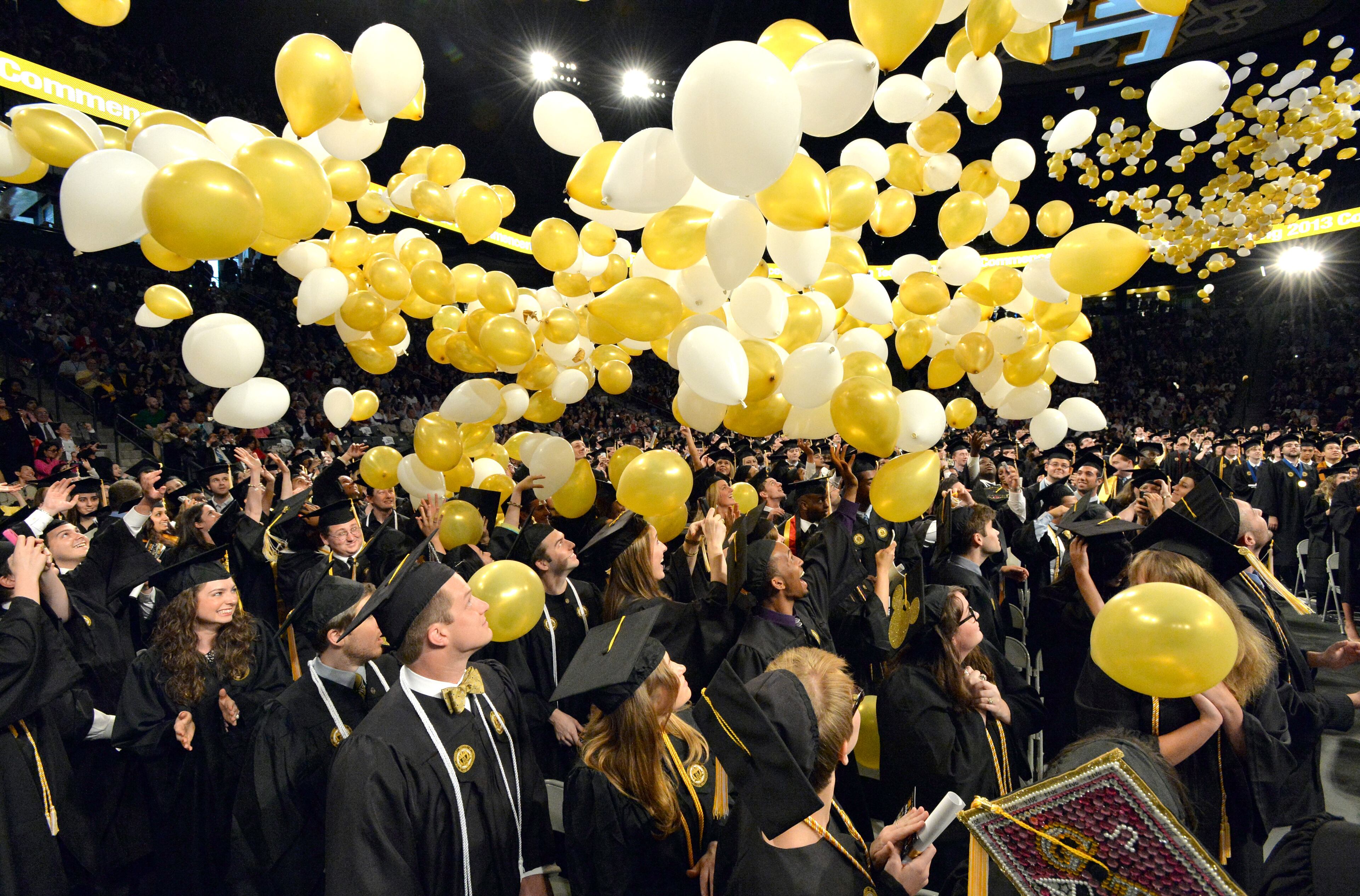 Afternoon Bachelor's Ceremony ended with balloons dropping Saturday afternoon at Georgia Tech's Hank McCamish Pavilion on Saturday, May 4, 2013. HYOSUB SHIN / HSHIN@AJC.COM