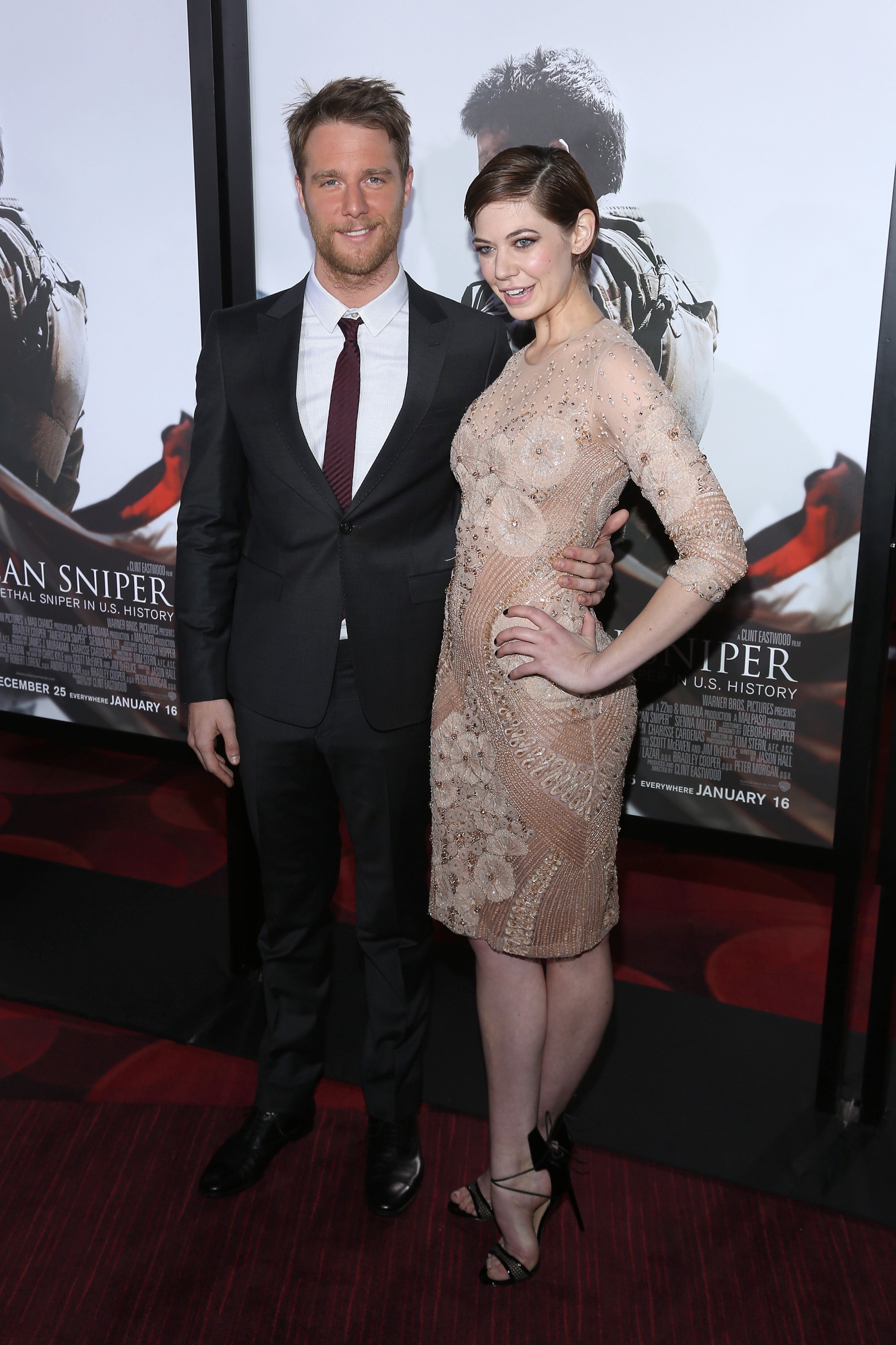 NEW YORK, NY - DECEMBER 15: Actor Jake McDorman (L) and Analeigh Tipton arrive at the "American Sniper" New York Premiere at Frederick P. Rose Hall, Jazz at Lincoln Center on December 15, 2014 in New York City. (Photo by Rob Kim/Getty Images)