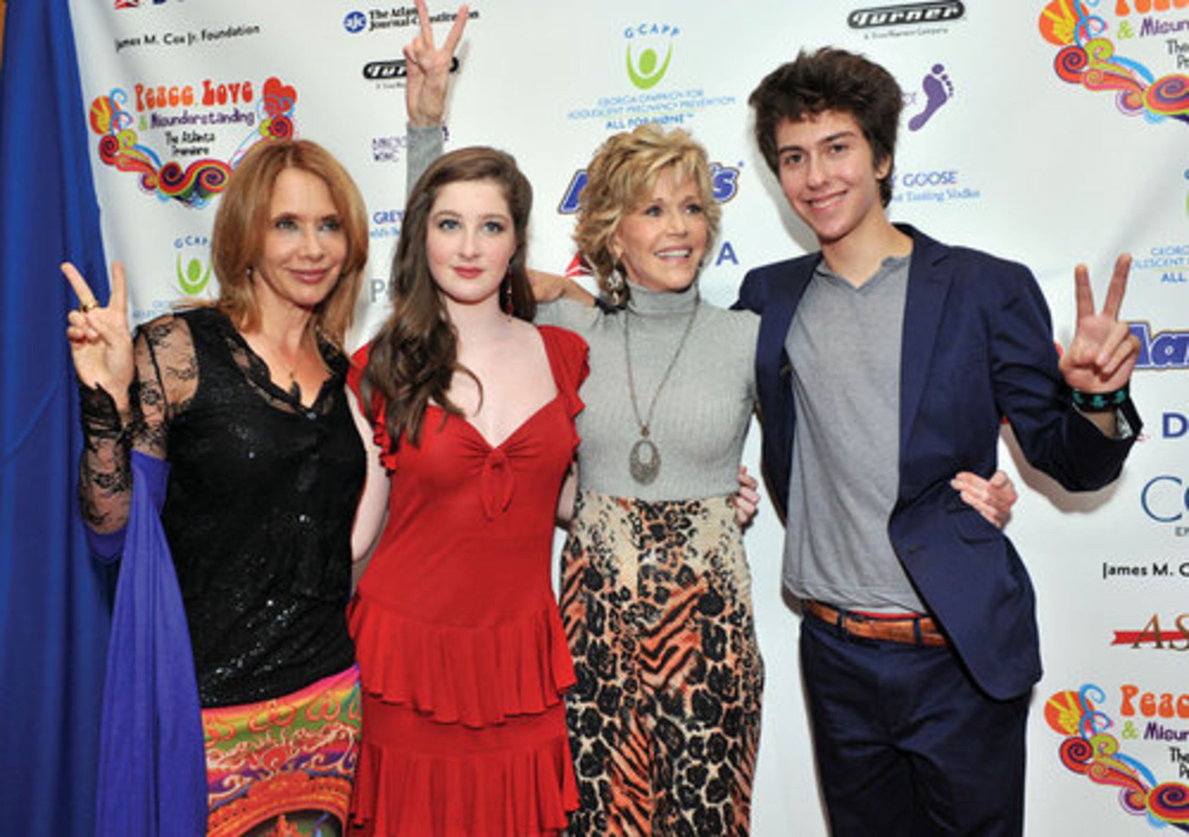 Cast members (from left) Rosanna Arquette, Marissa O'Donnell, Jane Fonda and Nat Wolff pose on the red carpet at the premiere of "Peace, Love, & Misunderstanding" at Woodruff Arts Center in Atlanta on Oct. 4, 2011.