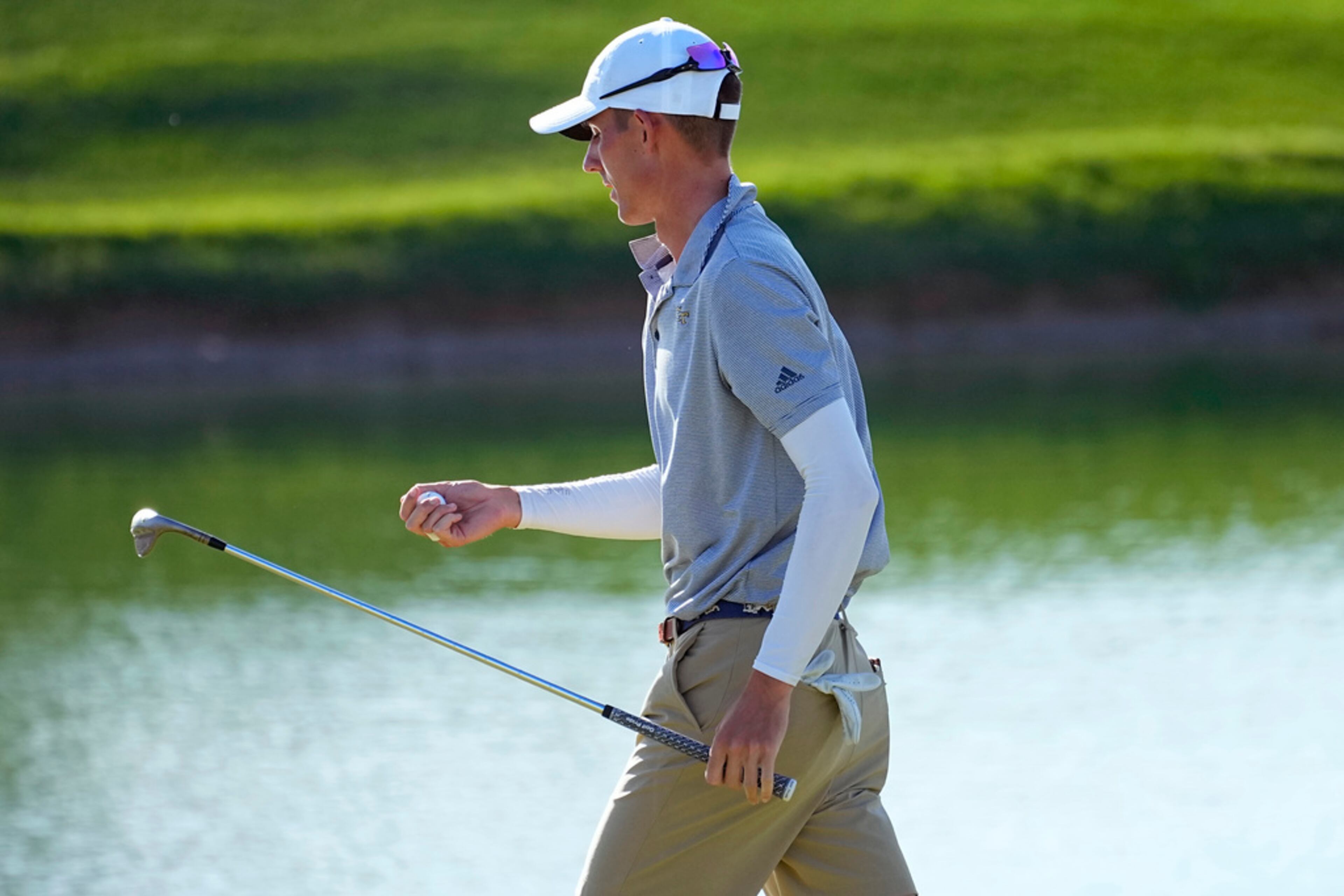 Georgia Tech's Ross Steelman had a three-shot lead after 15 holes, but closed with three straight bogeys. Steelman shot 73 to finish at 6 under, tied for second with Illinois’ Jackson Buchanan. (AP Photo/Matt York)