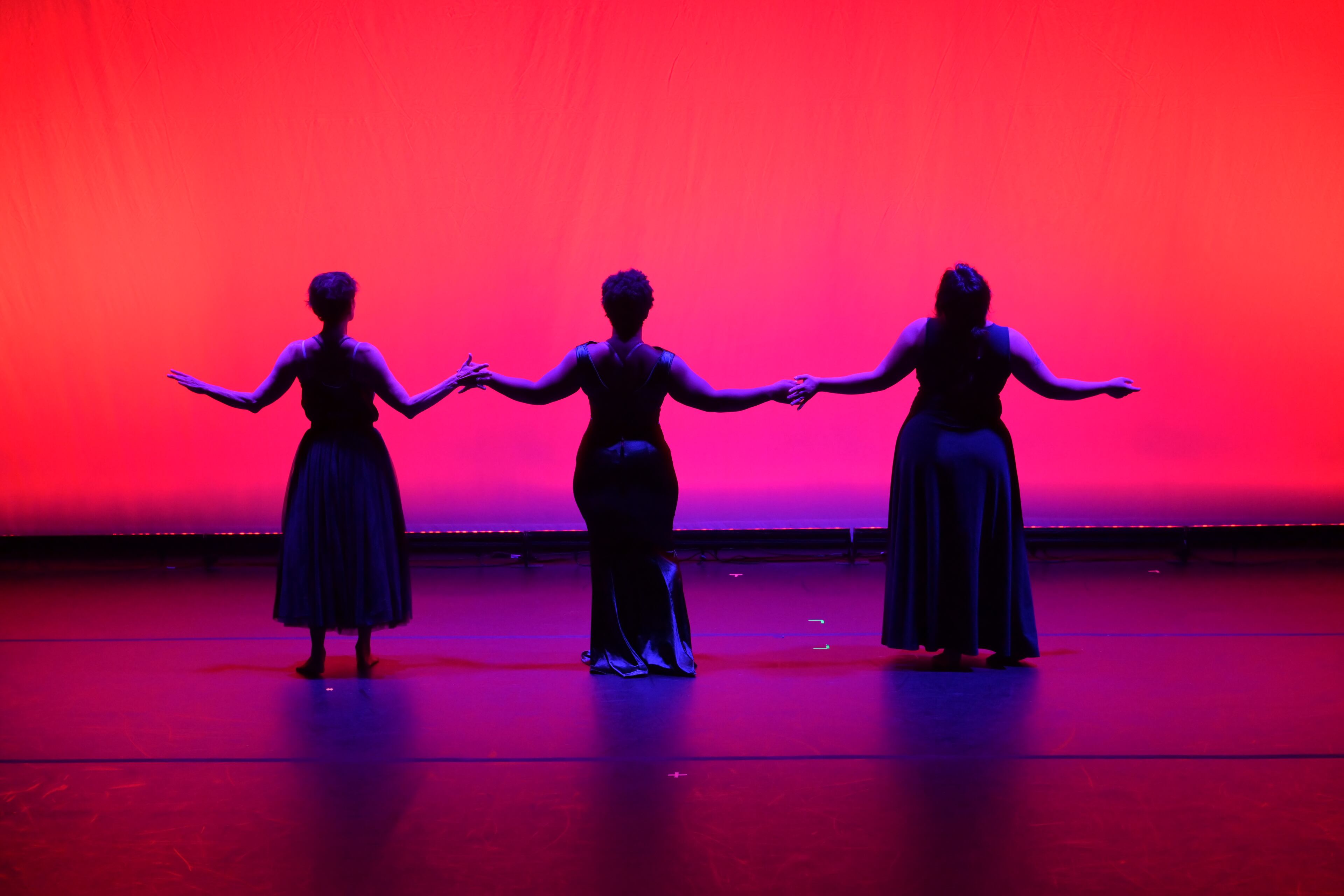 Burning Bones specializes in butoh dance theater, a Japanese style that defies simple categorization and features slow, hyper-controlled motion. Dancers featured in "Hysteria" include Elizabeth Sears (from left), Sharon C. Carelock and Hiroko Kelly. (Courtesy of Elegant Life Boudoir)