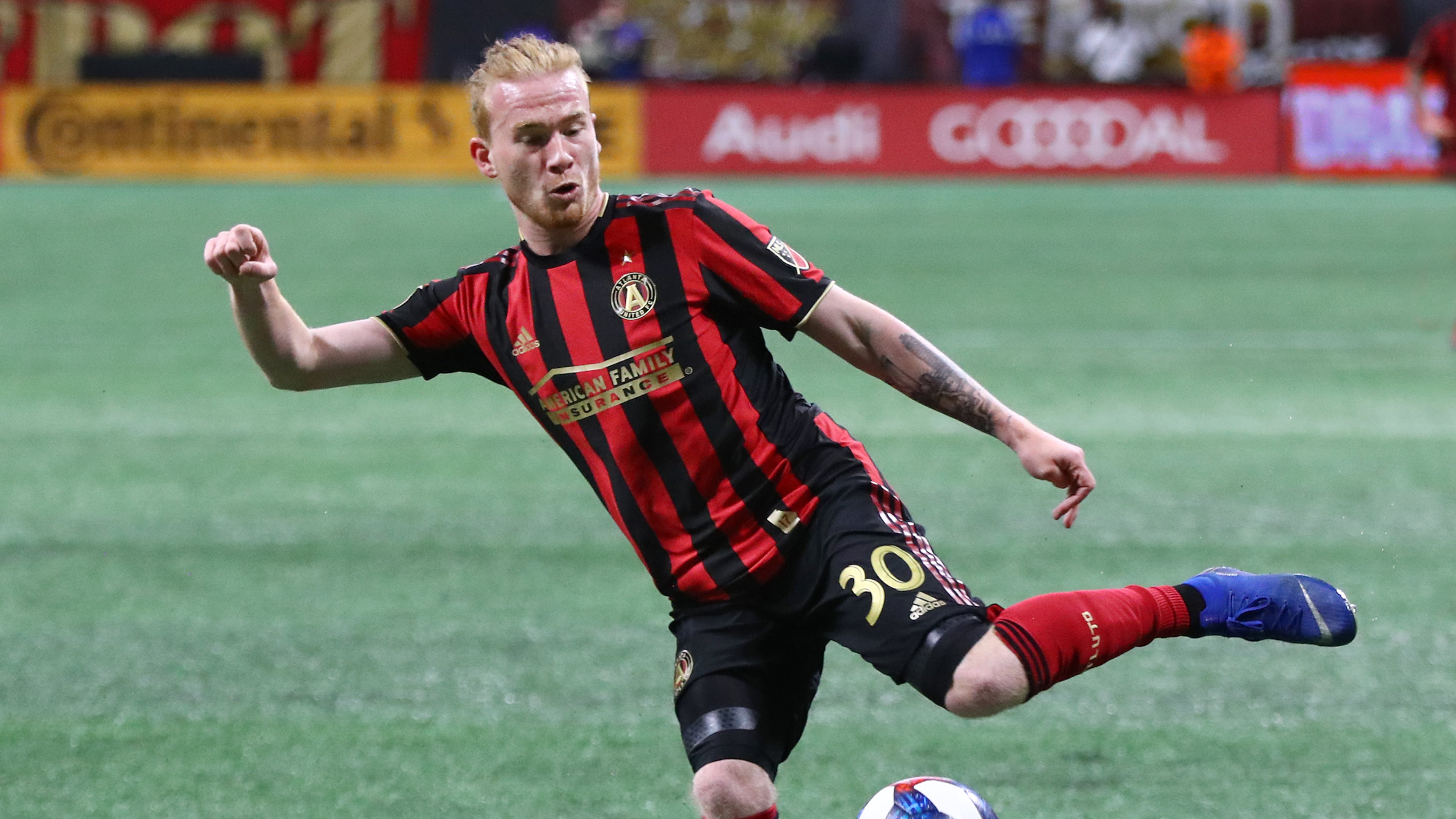 March 10, 2019 Atlanta: Atlanta United midfielder Andrew Carleton works against FC Cincinnati in their MLS soccer match on Sunday, March 10, 2019, in Atlanta. Curtis Compton/ccompton@ajc.com