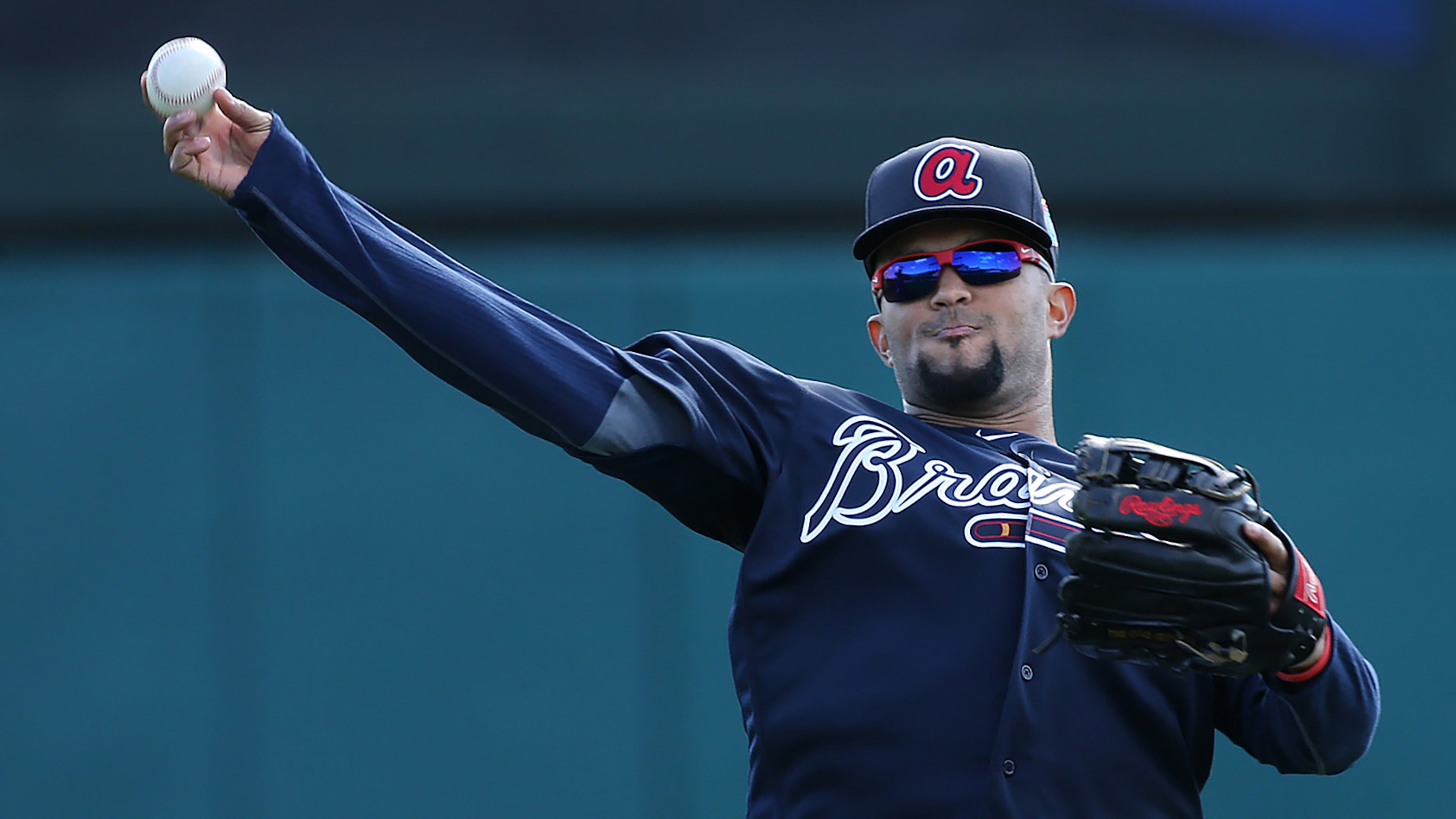 022516 LAKE BUENA VISTA: Braves Emilio Bonifacio fields a grounder at Champion Stadium on Thursday, Feb 25, 2016, at the ESPN Wide World of Sports, Lake Buena Vista, FL. Curtis Compton / ccompton@ajc.com