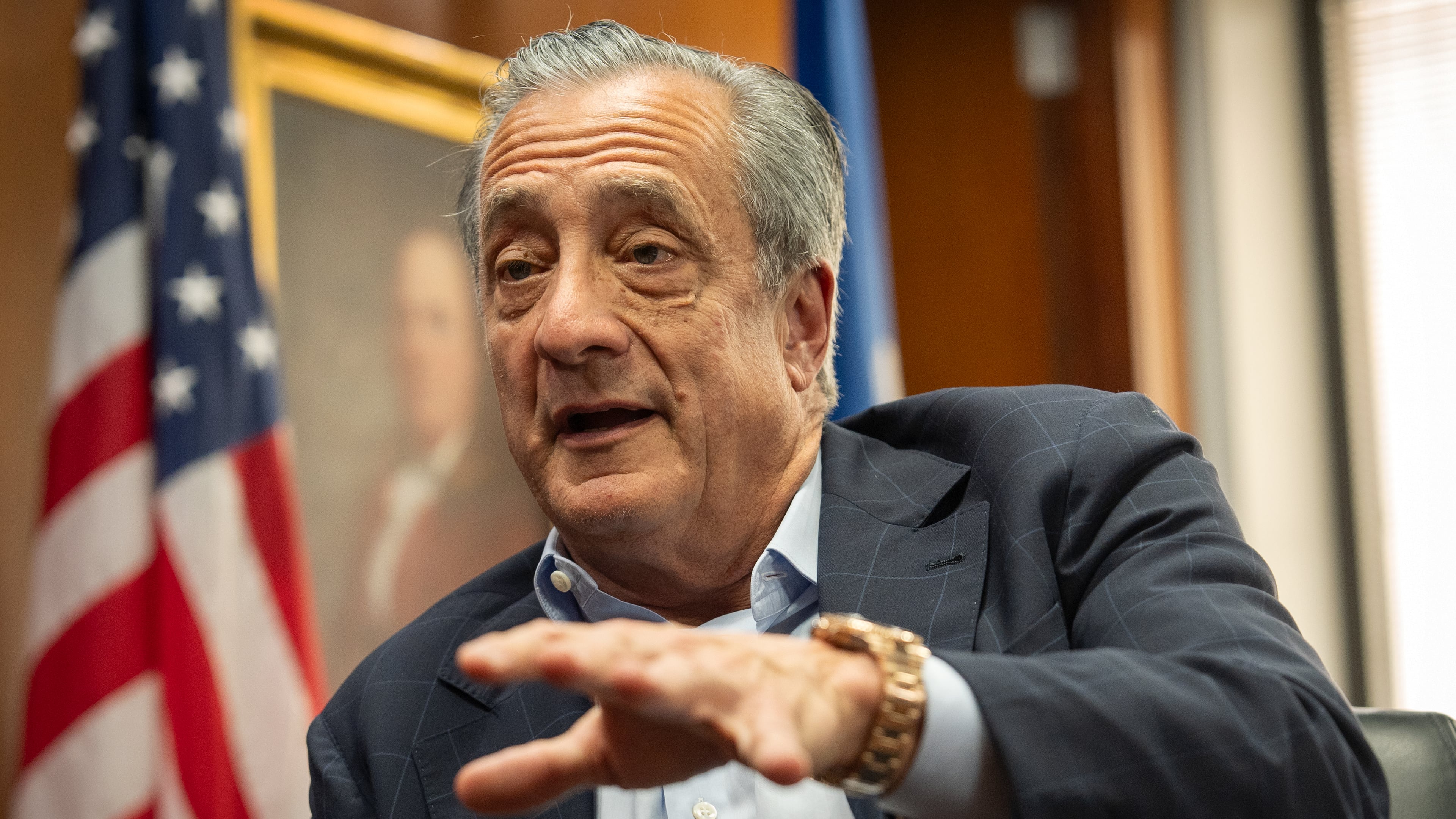 Postmaster General David Steiner speaks during an interview with The Associated Press at the United States Postal Service headquarters, Thursday, Sept. 17, 2026, in Washington. (AP Photo/Mark Schiefelbein)