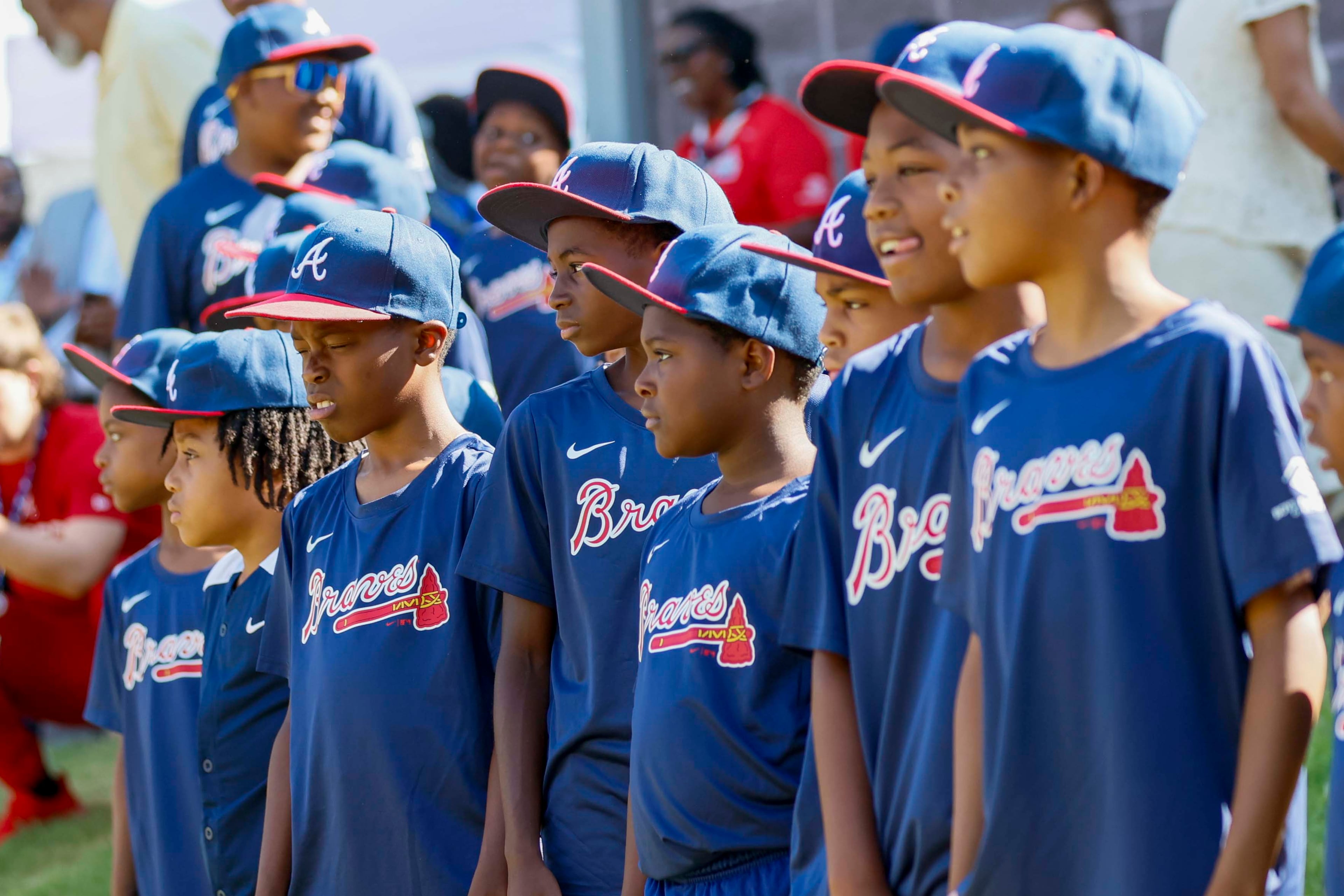 Kids are seen entering the field during the unveiling of the new All-Star Legacy Field at the Barksdale Boys & Girls Club in Conyers on Thursday, July 10, 2025. The event takes place during the MLB All-Star game week in Atlanta.
(Miguel Martinez/ AJC)