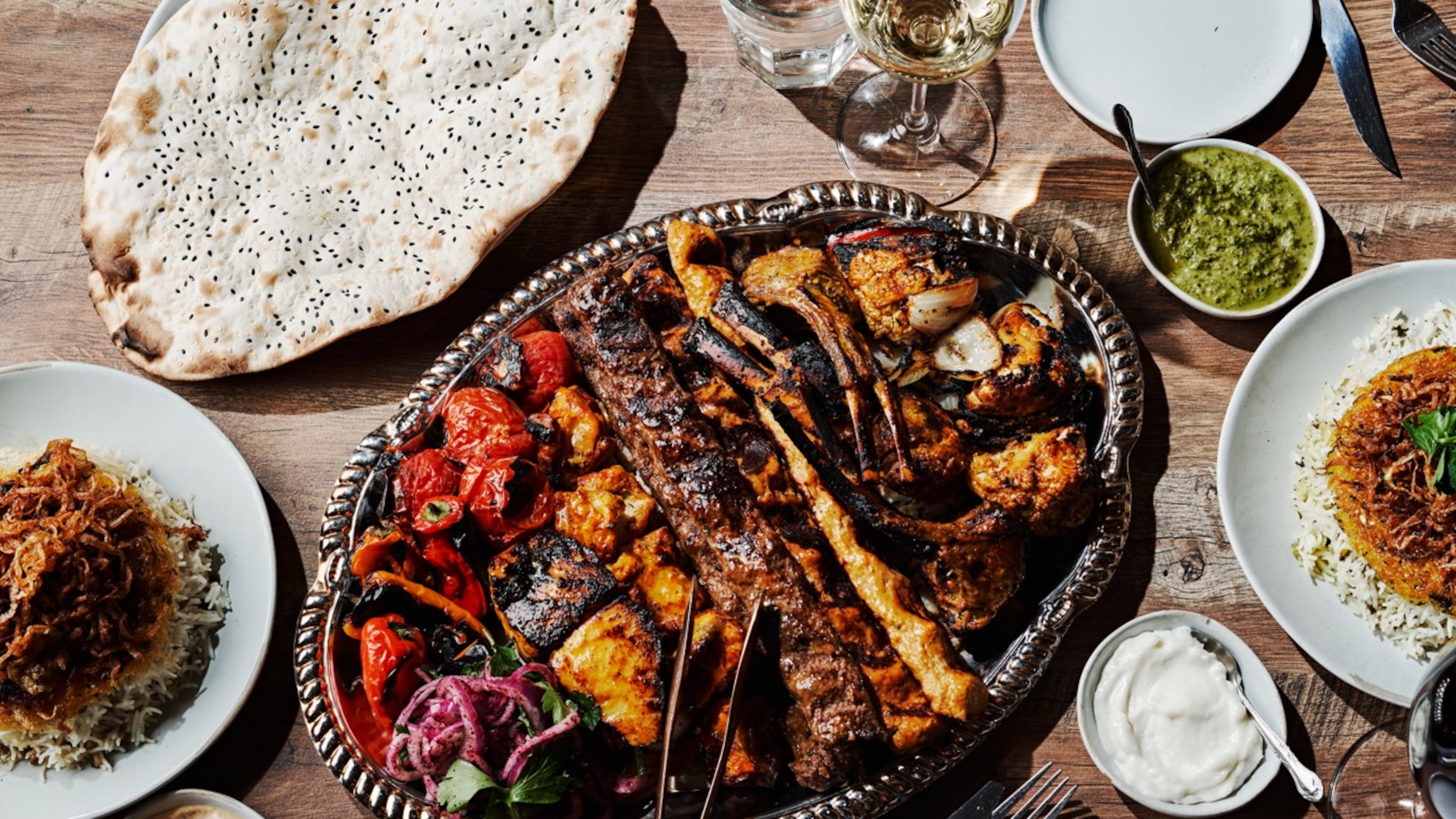 A kabob platter comes with various sides at Delbar Middle Eastern. Courtesy of Delbar/Andrew Thomas Lee