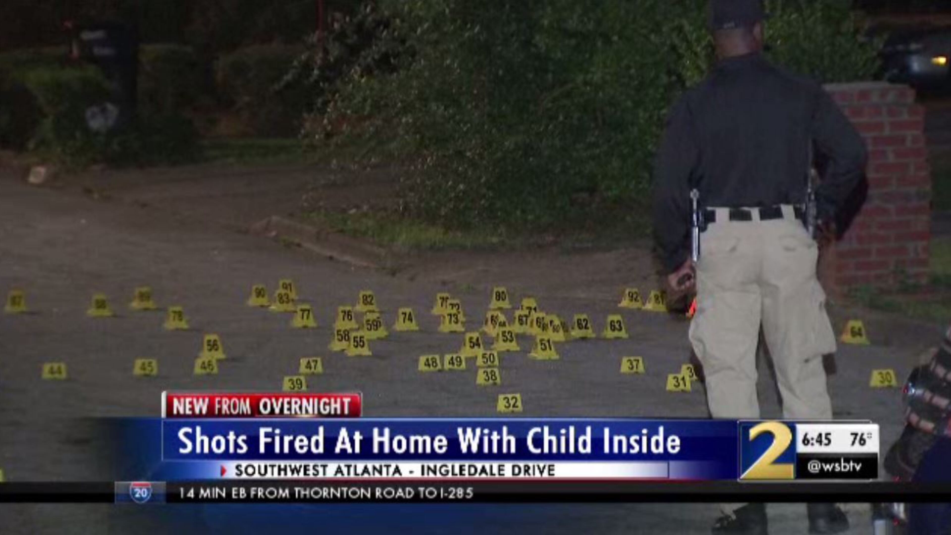 A total of 100 shell casings were recovered outside a home on Ingledale Drive in southwest Atlanta early Thursday.