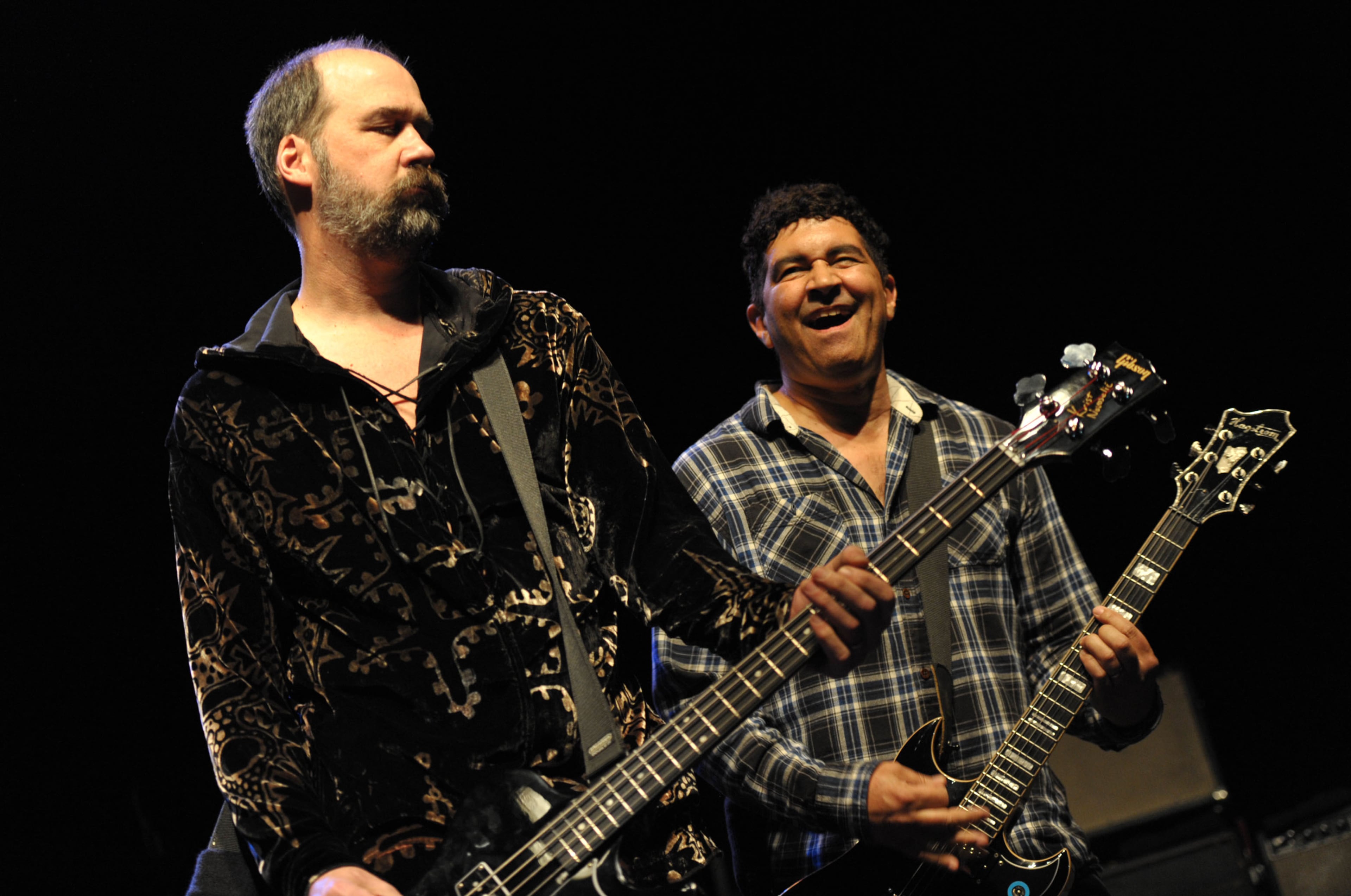 Krist Novoselic, left, and Pat Smear perform with Sound City Players at the Hollywood Palladium on Thursday, Jan. 31, 2012 in Los Angeles.