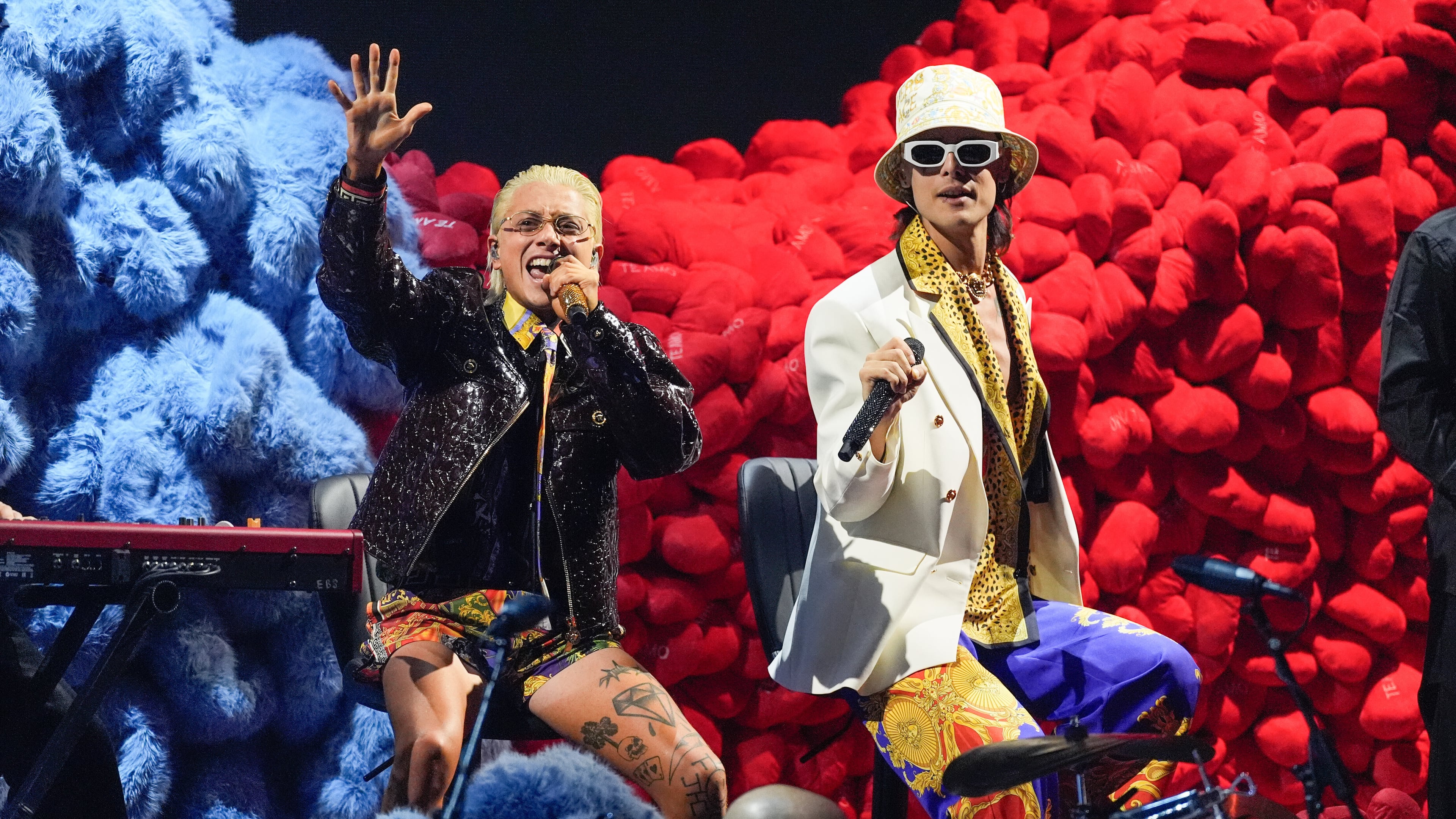 FILE - Paco Amoroso, left, and Ca7riel perform during the 2025 Latin Grammys in Las Vegas on Nov. 13, 2025. (AP Photo/Chris Pizzello, File)