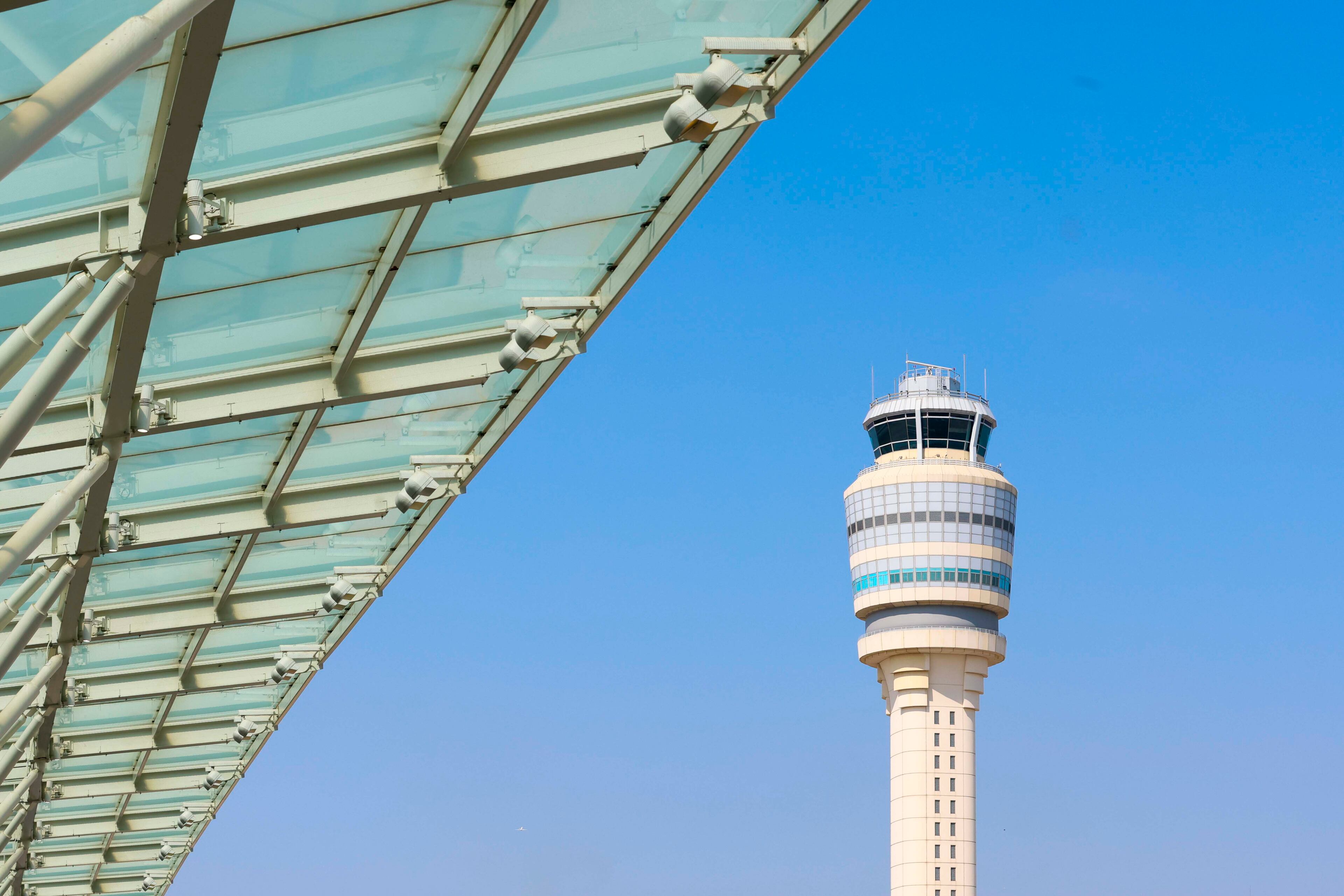 The control tower is seen on the runway at the Hartsfield-Jackson Atlanta International Airport on Wednesday, Sept. 17, 2025.
(Miguel Martinez/AJC)
