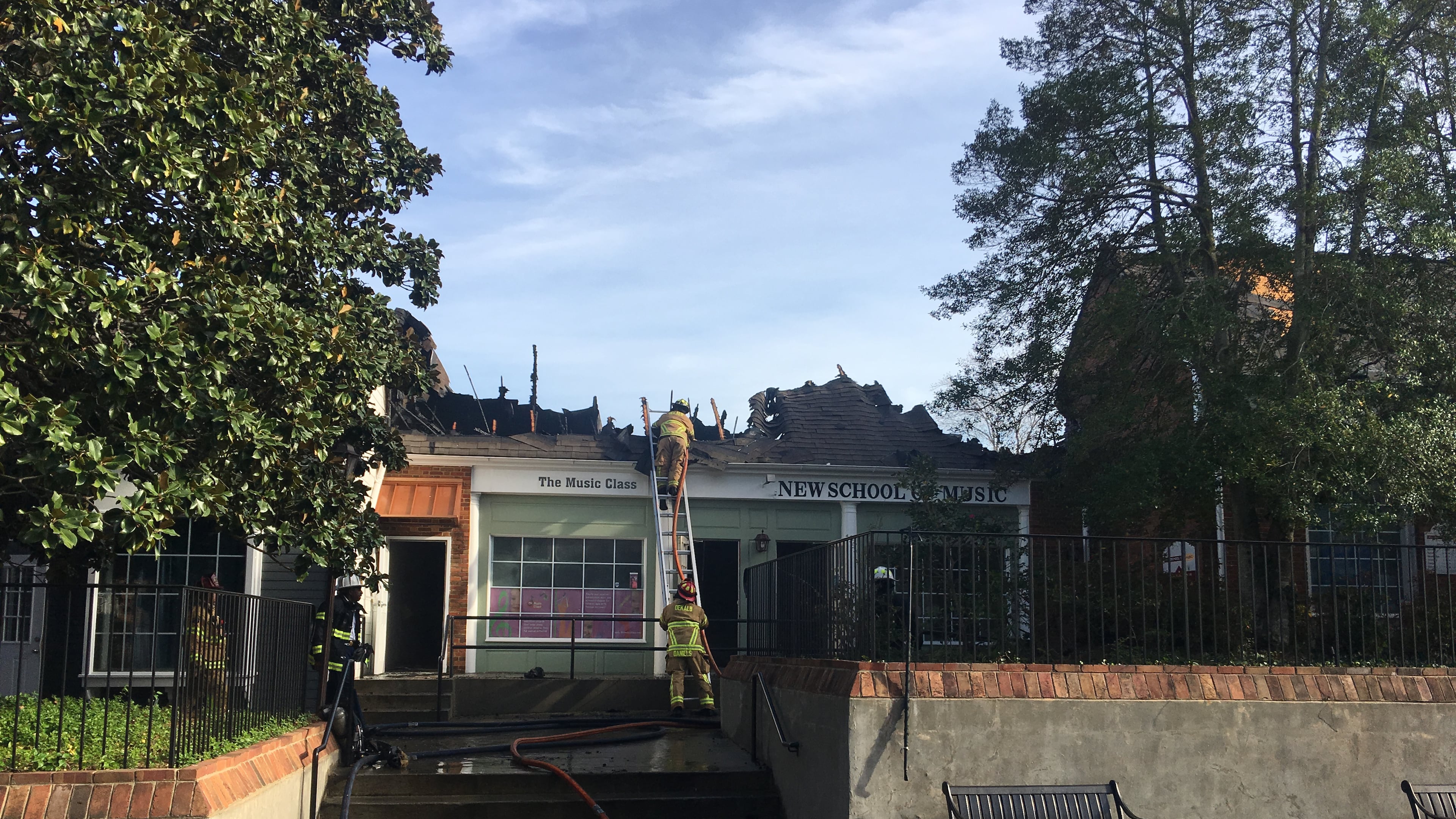 The blaze at the New School of Music badly damaged the roof. (Photo courtesy of Rick Smith)
