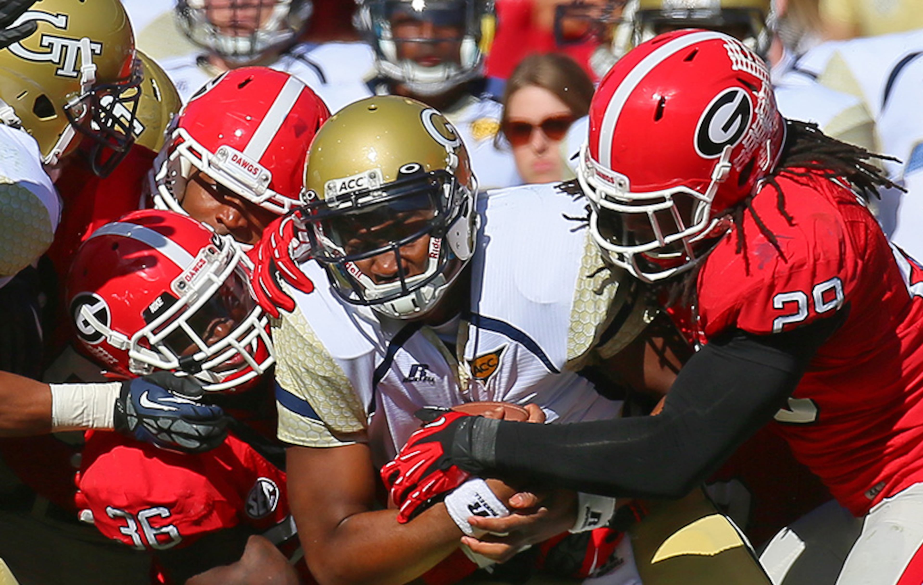 Georgia-Georgia Tech: They call it "Clean, Old-Fashioned Hate" for a reason. Georgia has dominated the series over the last decade, but is should be noted that both teams are 9-2 and ranked in the Top 20. The Bulldogs and Jackets have previously met four times since 1966 as Top 20-ranked opponents. The Yellow Jackets won all four. When they meet Saturday they will continue a hostility that dates back to 1893 and remains one of the most-played rivalry games in college football. Here are some others: