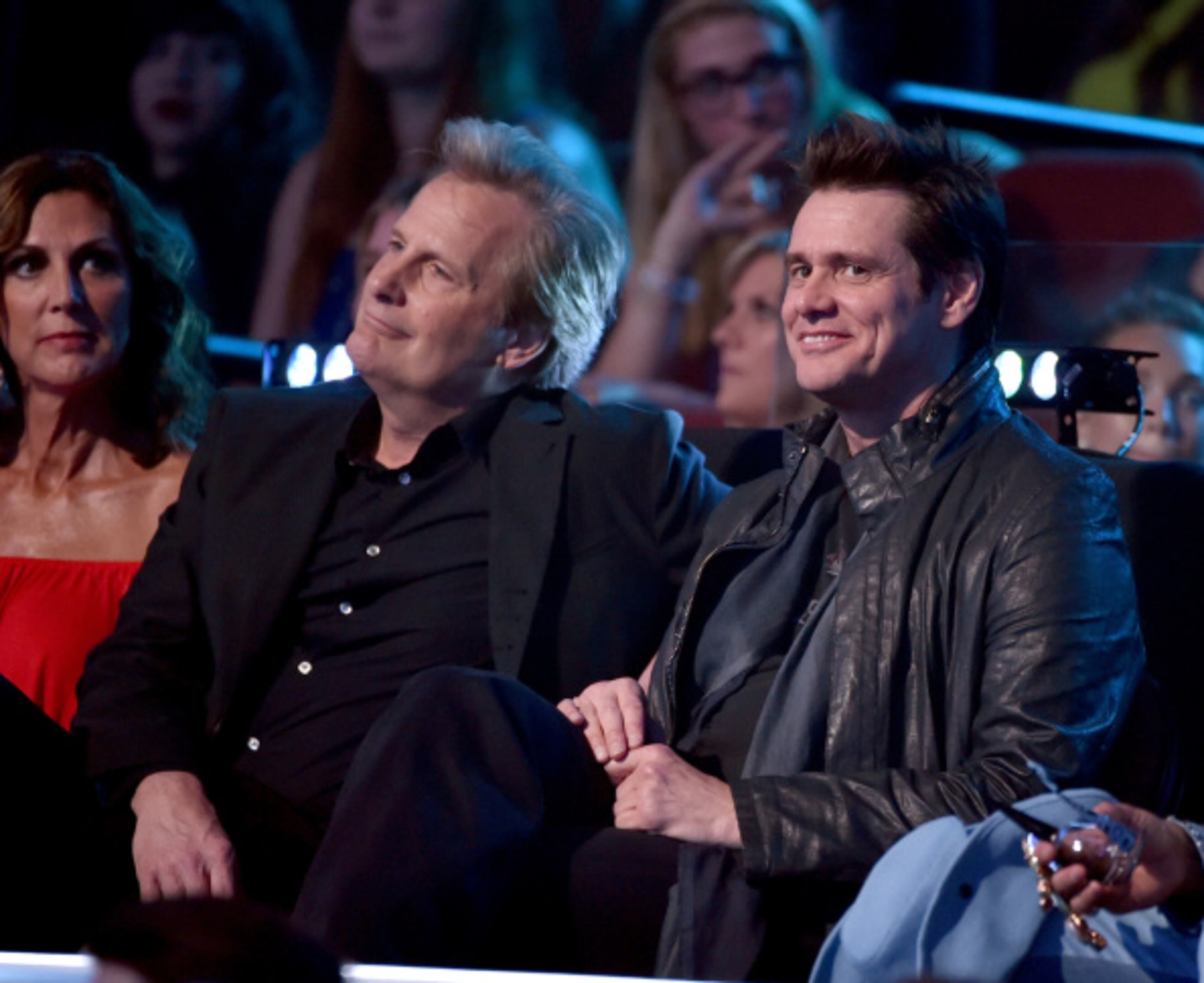 INGLEWOOD, CA - AUGUST 24: Actors Jeff Daniels (L) and Jim Carrey attend the 2014 MTV Video Music Awards at The Forum on August 24, 2014 in Inglewood, California. (Photo by Kevin Winter/MTV1415/Getty Images for MTV)