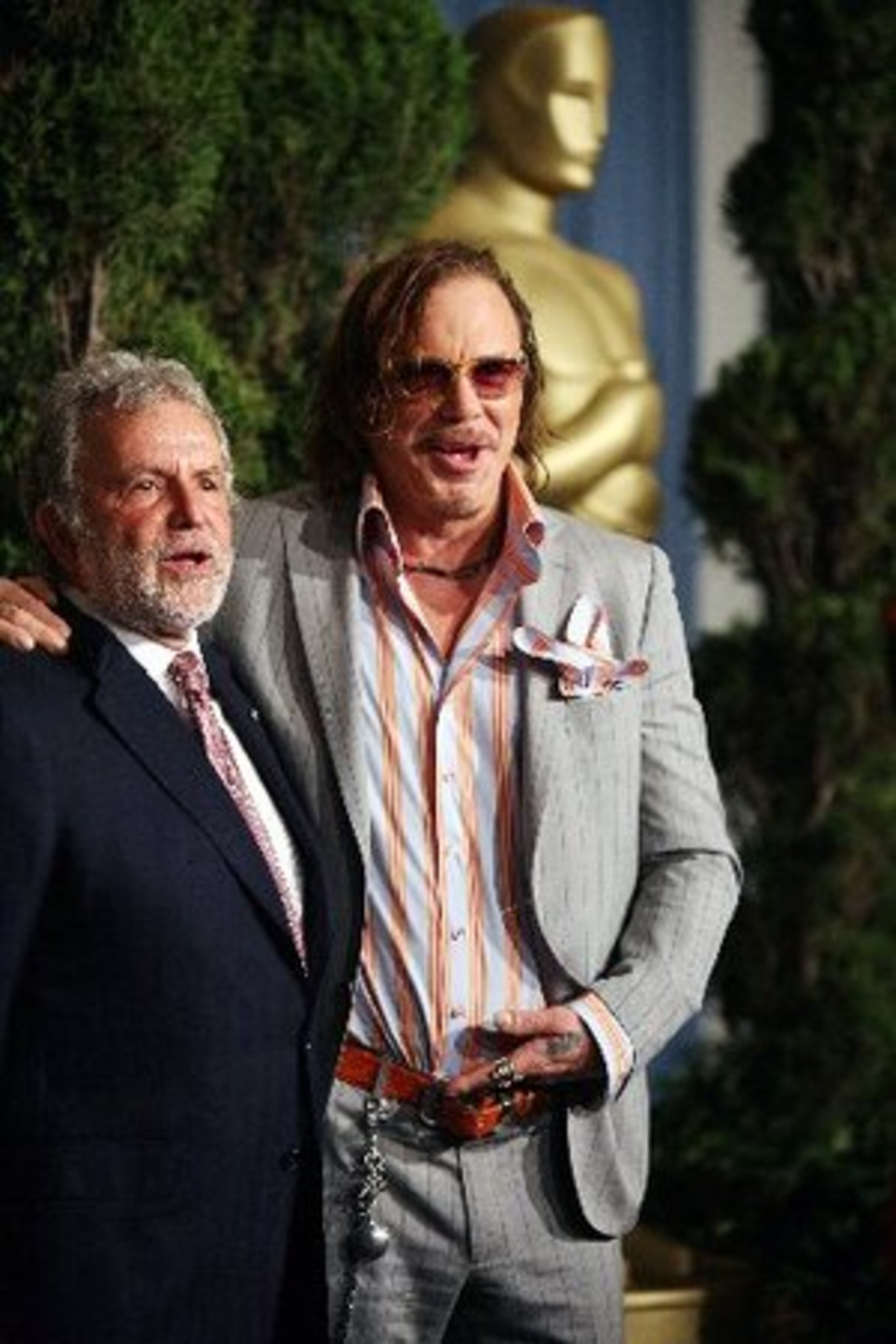 Mickey Rourke stands with Sidney Ganis, president of the Academy of Motion Picture Arts and Sciences. Rourke has been nominated for best actor for his role in "The Wrestler."