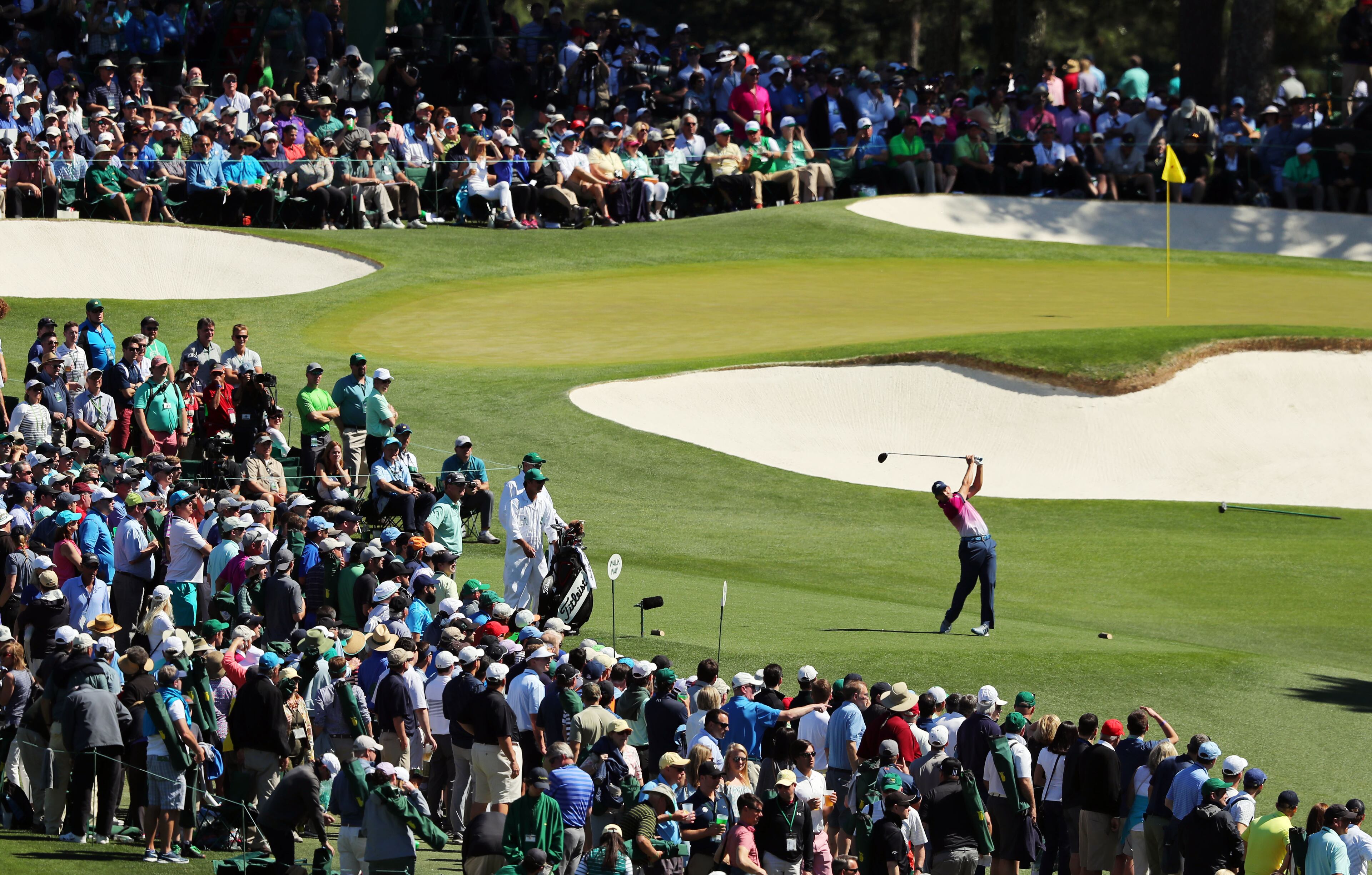 April 8, 2017 AUGUSTA Sergio Garcia hits from the 3rd tee before the gallery around the 3rd and 7th holes. Play begins in the third round of the 81st Masters tournament at the Augusta National Golf Club, Saturday, April 8, 2017. CURTIS COMPTON/ AJC