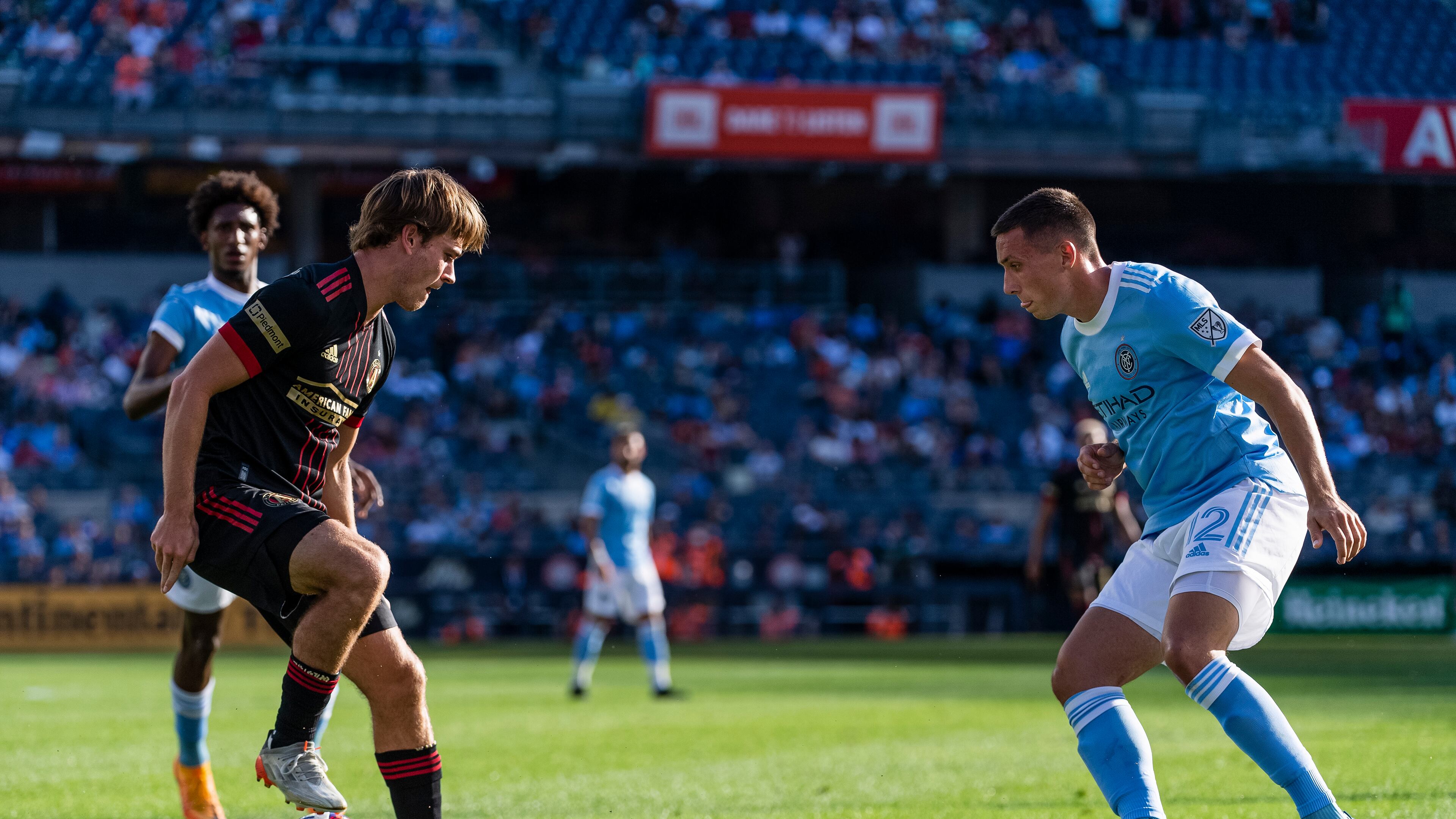Atlanta United's Aiden McFadden dribbles during the match against New York City FC on Sunday at Yankee Stadium. (Photo by Dakota Williams/Atlanta United)