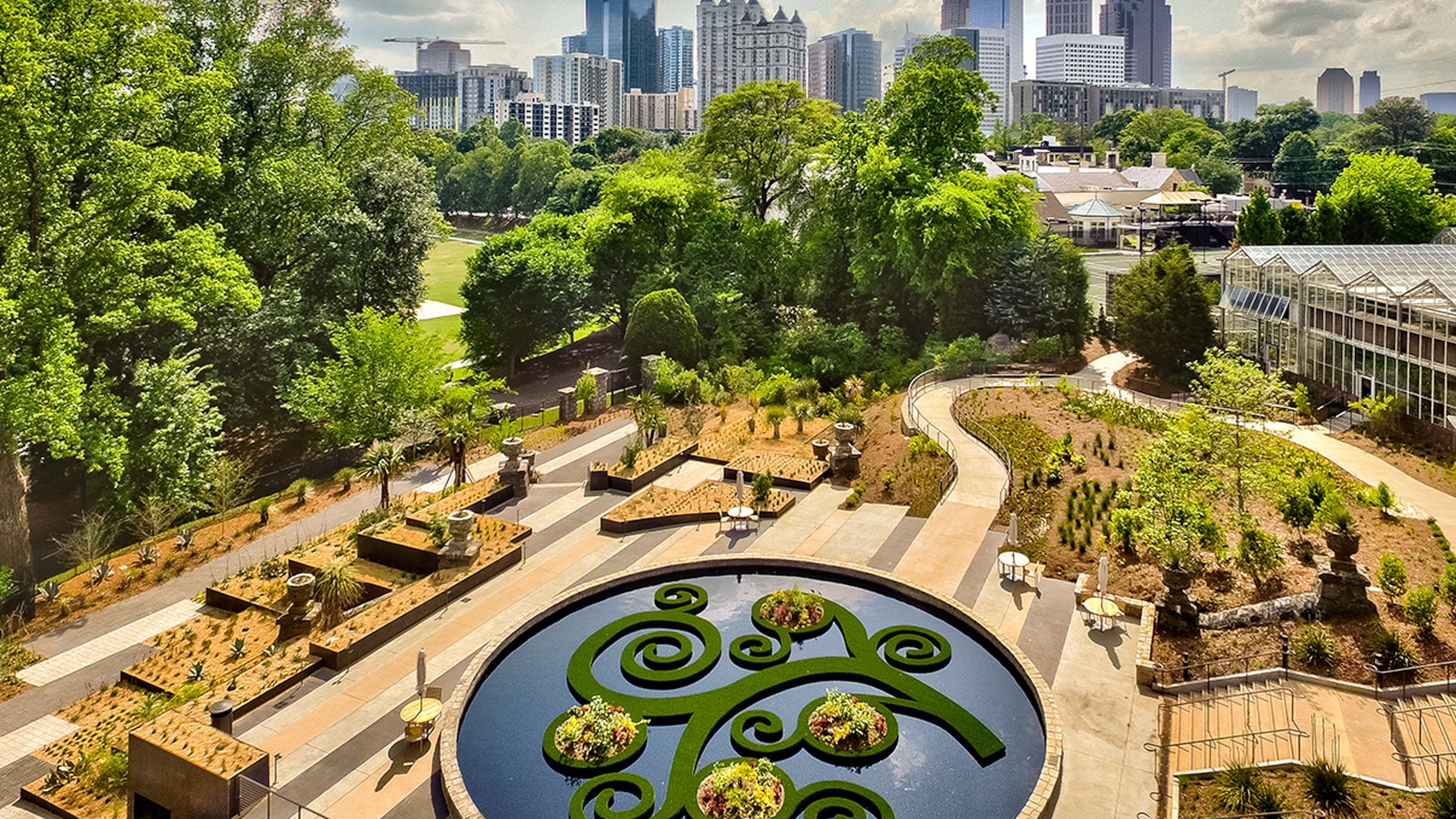 A drone recently captured Skyline Garden and the Atlanta Skyline.