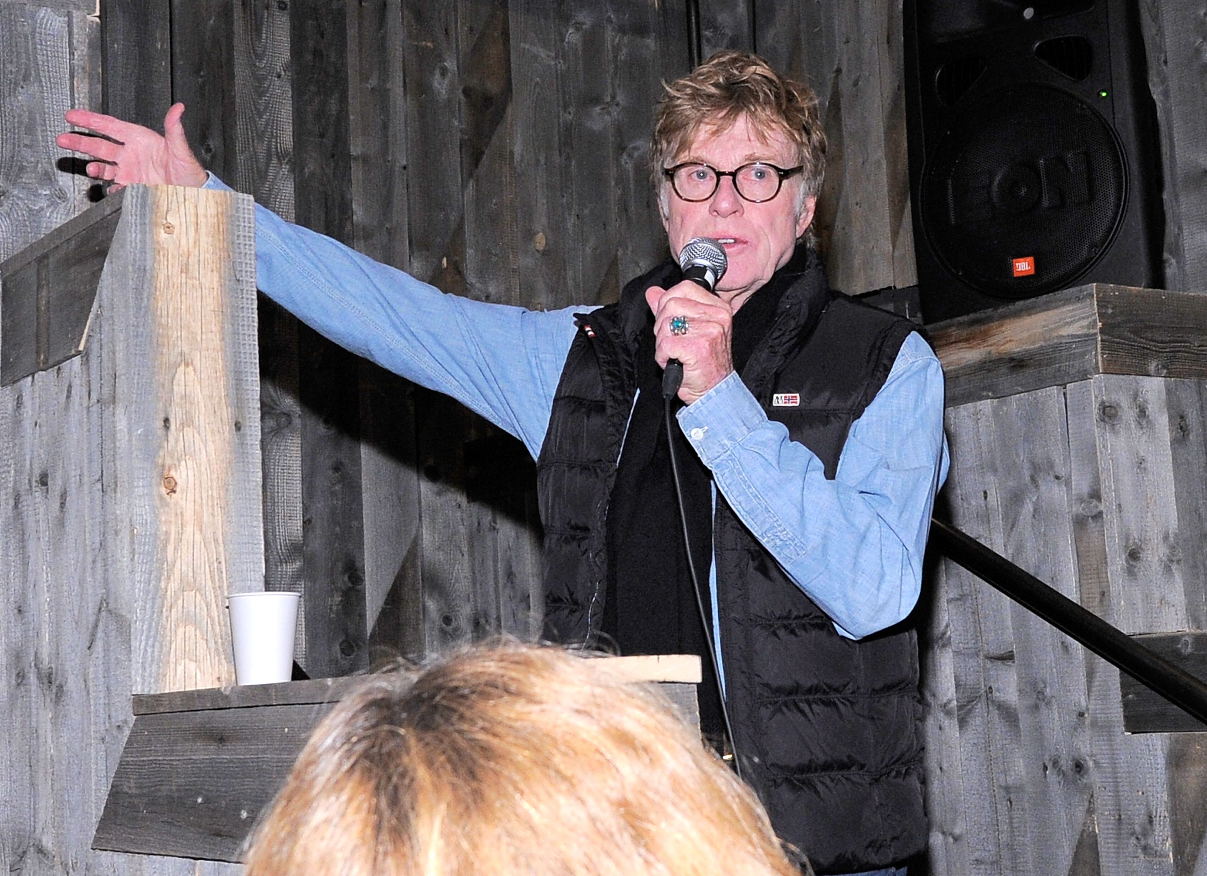 PARK CITY, UT - JANUARY 20: Sundance Institute President and Founder Robert Redford speaks at the New Frontier Press Preview held at The Yard during the 2012 Sundance Film Festival on January 20, 2012 in Park City, Utah. (Photo by Jemal Countess/Getty Images)