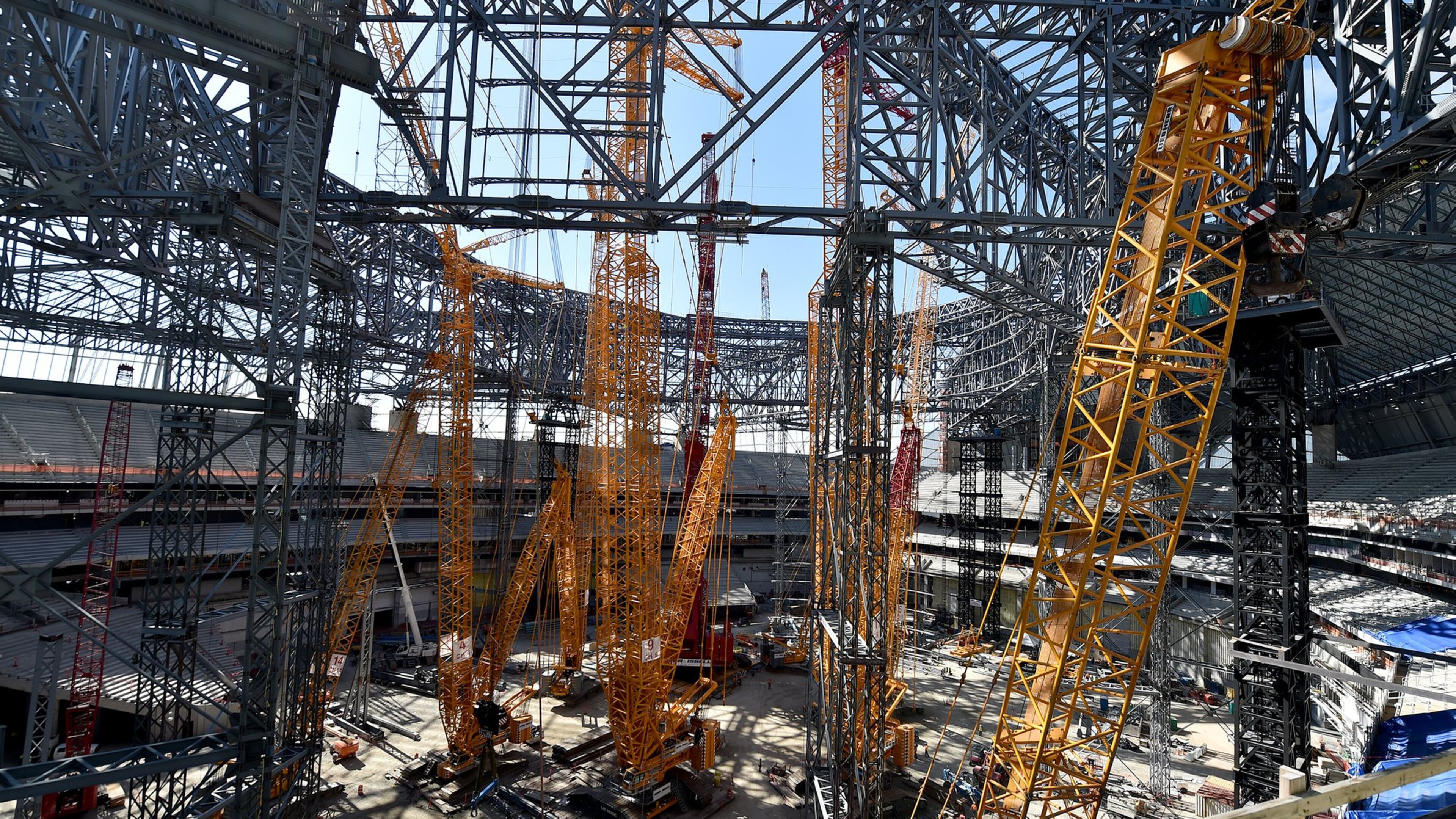 Construction continues on Mercedes-Benz Stadium, slated for completion before the start of the Falcons’ 2017 season. (BRANT SANDERLIN/BSANDERLIN@AJC.COM)
