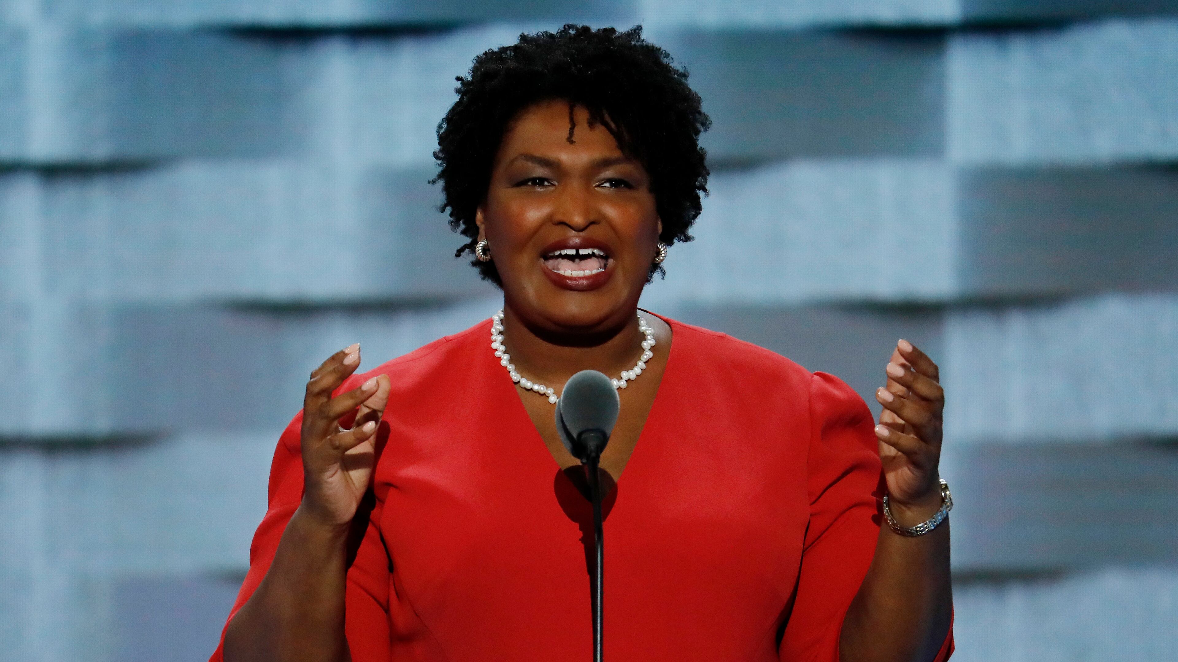 Stacey Abrams speaks during the first day of the Democratic National Convention in Philadelphia , Monday, July 25, 2016. (AP Photo/J. Scott Applewhite)