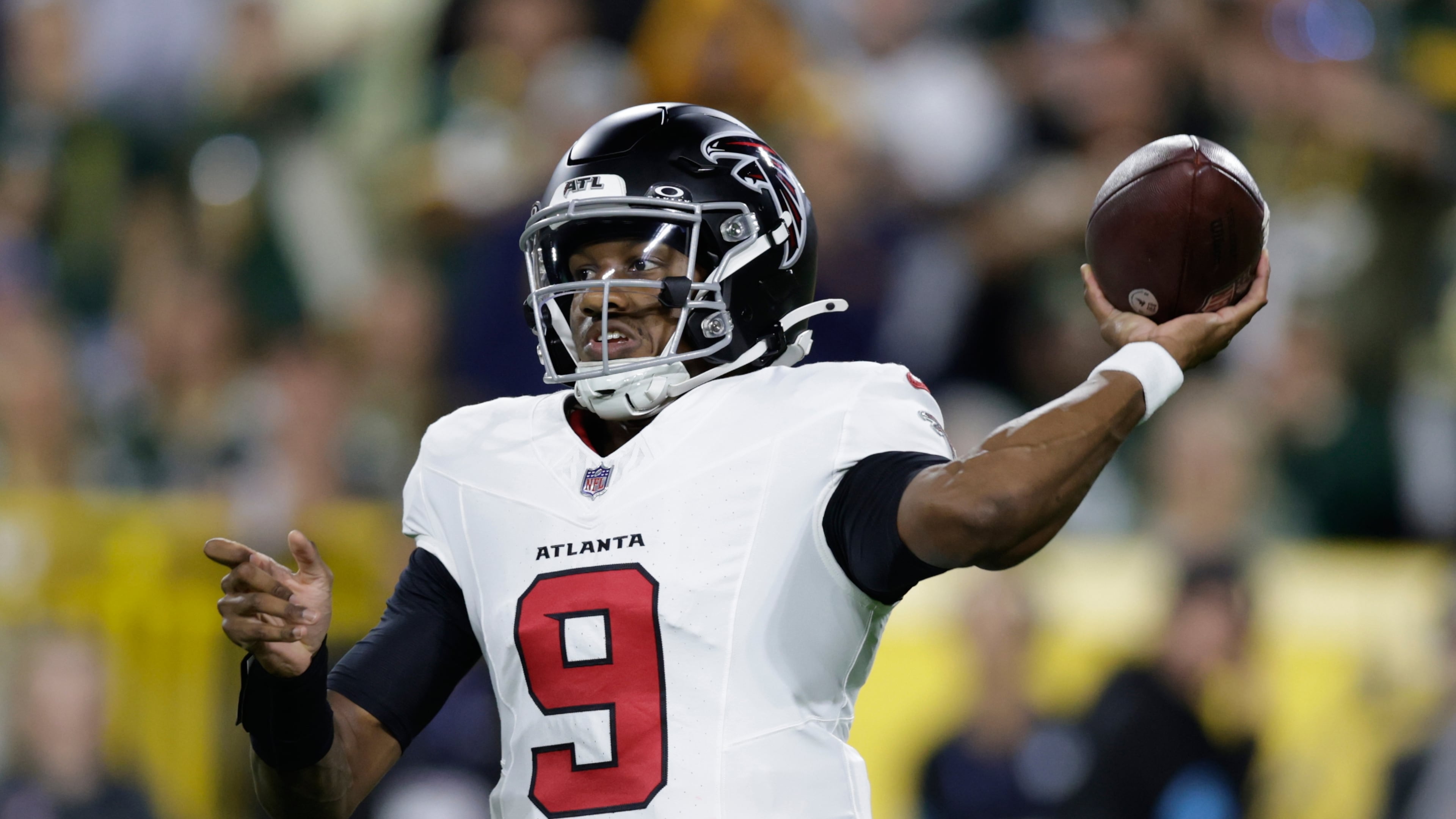 Atlanta Falcons' Michael Penix Jr. throws during the first half of an NFL football game against the Green Bay Packers in Green Bay, Wis., Thursday, Sept. 24, 2026. (Matt Ludtke/AP)