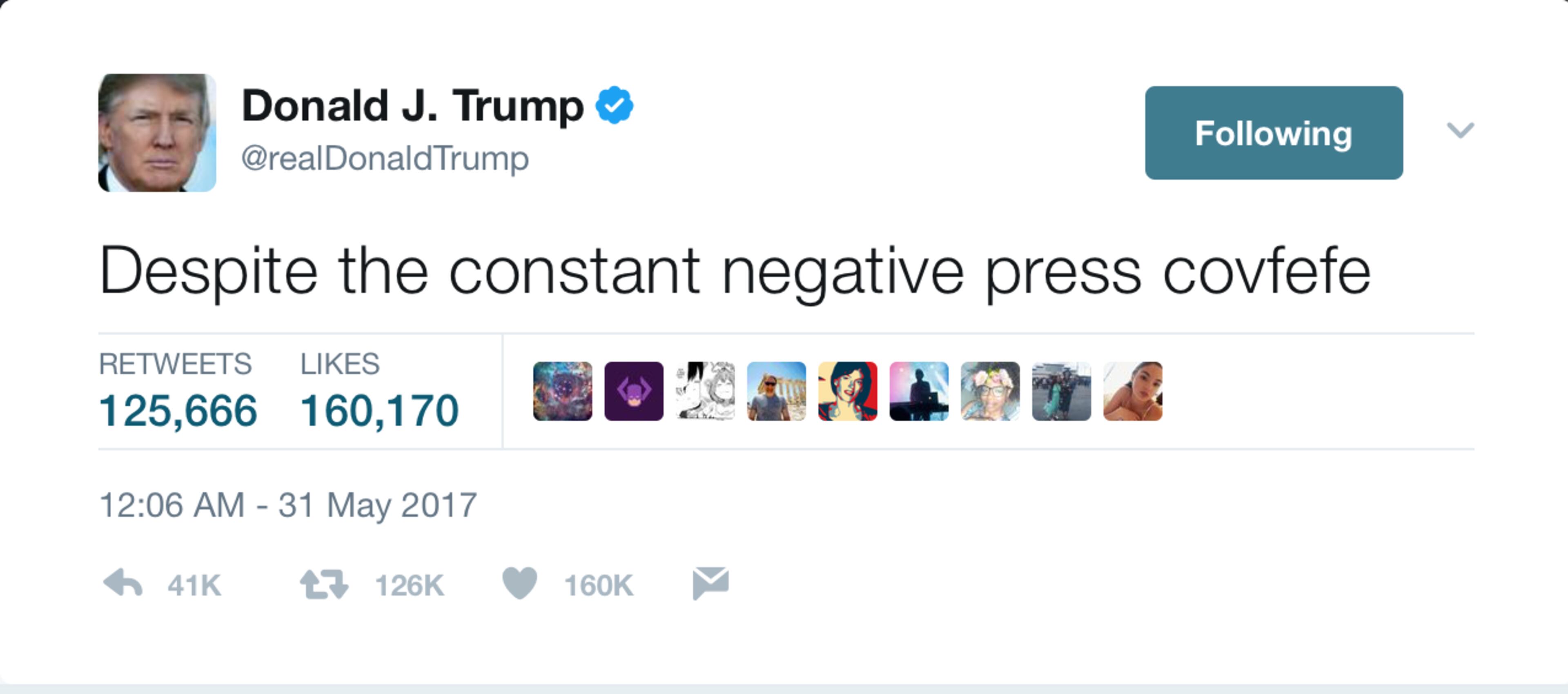 A screen-shot of Trump's confounding, now-deleted tweet.