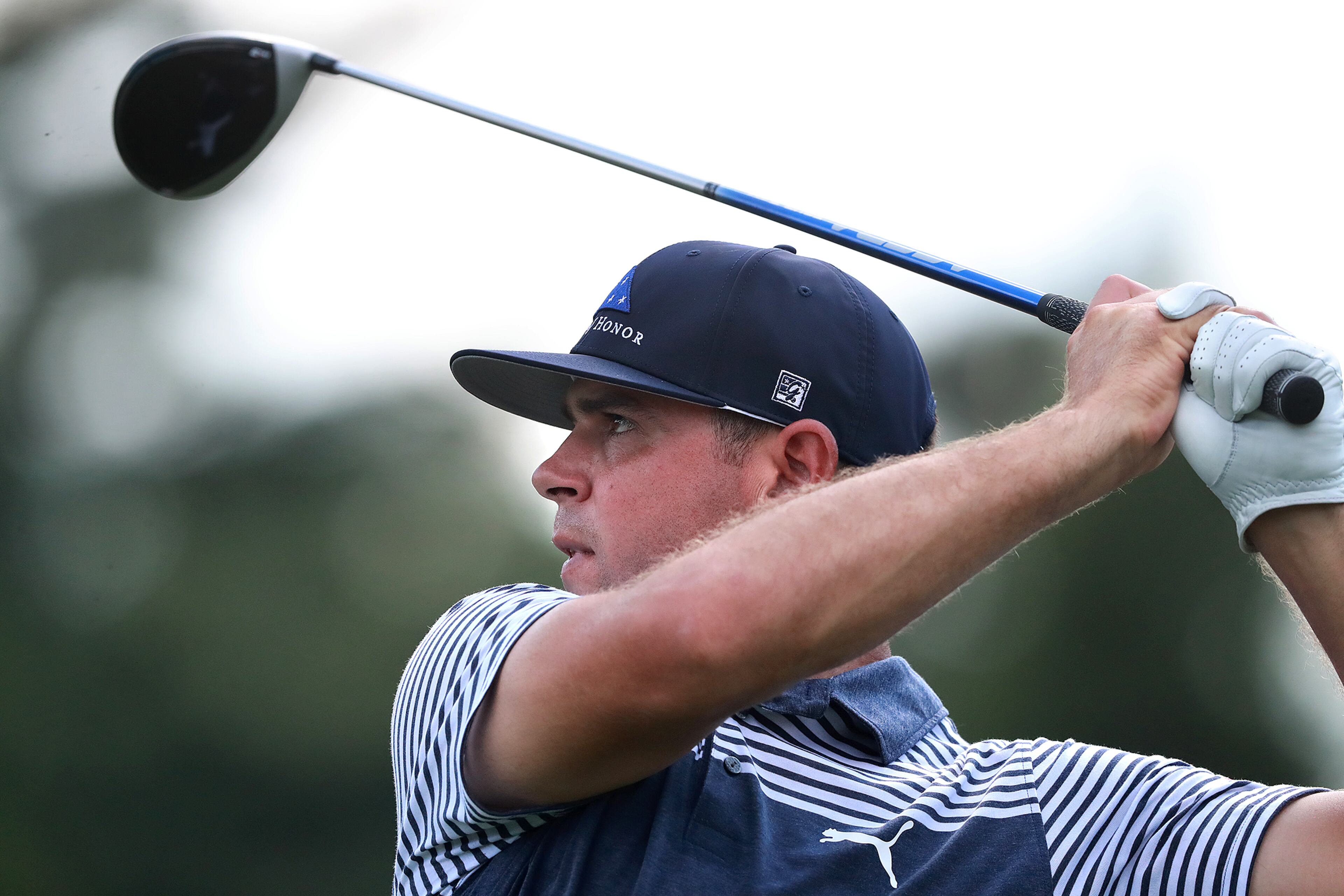 September 20, 2018 Atlanta: Gary Woodland tees off on the 18th hole with a driver on his way to a birdie to finish at 4-under par during the first round of the Tour Championship at East Lake Golf Club on Thursday, Sept 20, 2018, in Atlanta. Curtis Compton/ccompton@ajc.com