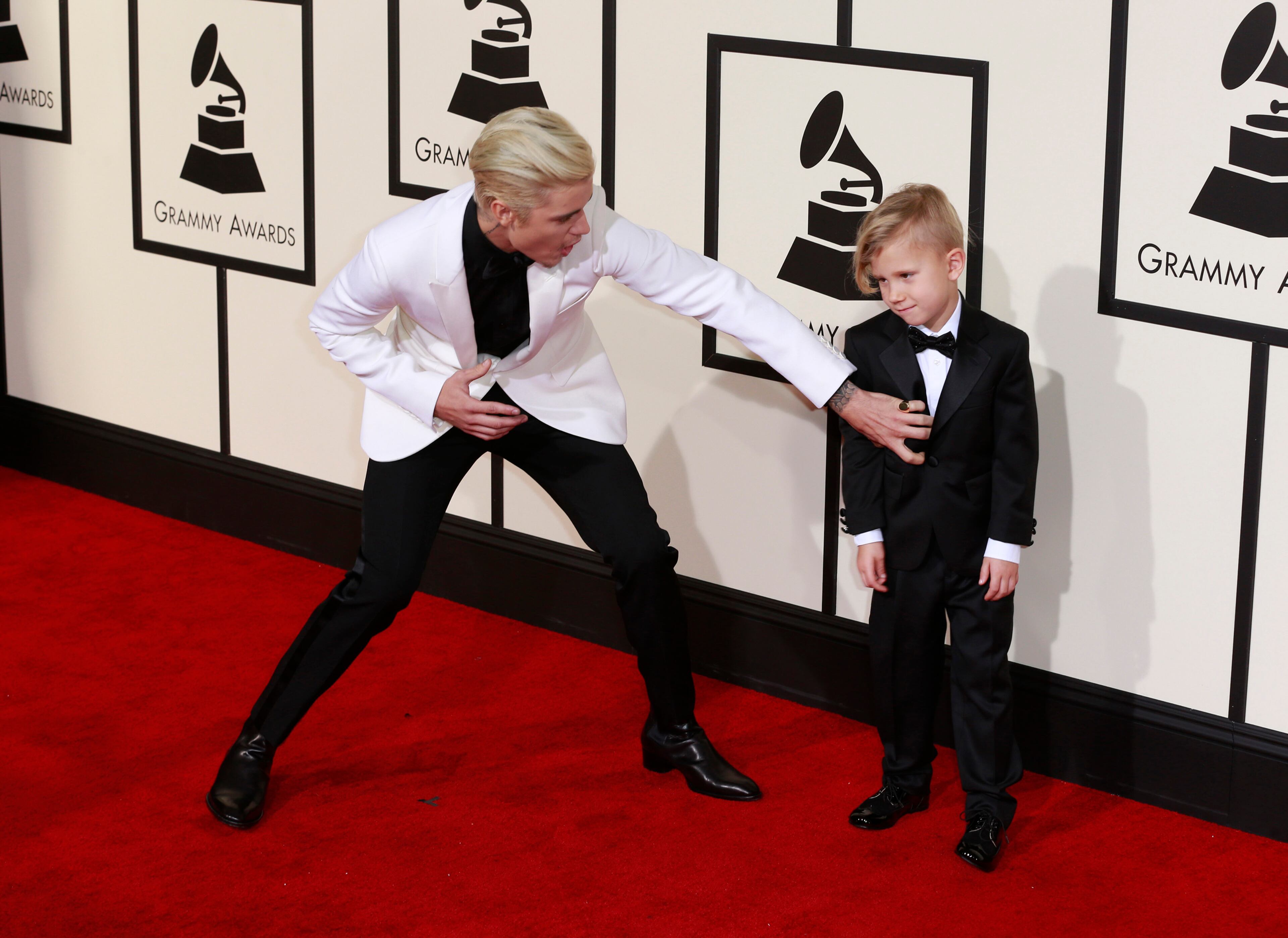 Justin Bieber and his guest arrive at the 58th Annual Grammy Awards on Monday, Feb. 15, 2016, at the Staples Center in Los Angeles. (Kirk McKoy/Los Angeles Times/TNS)