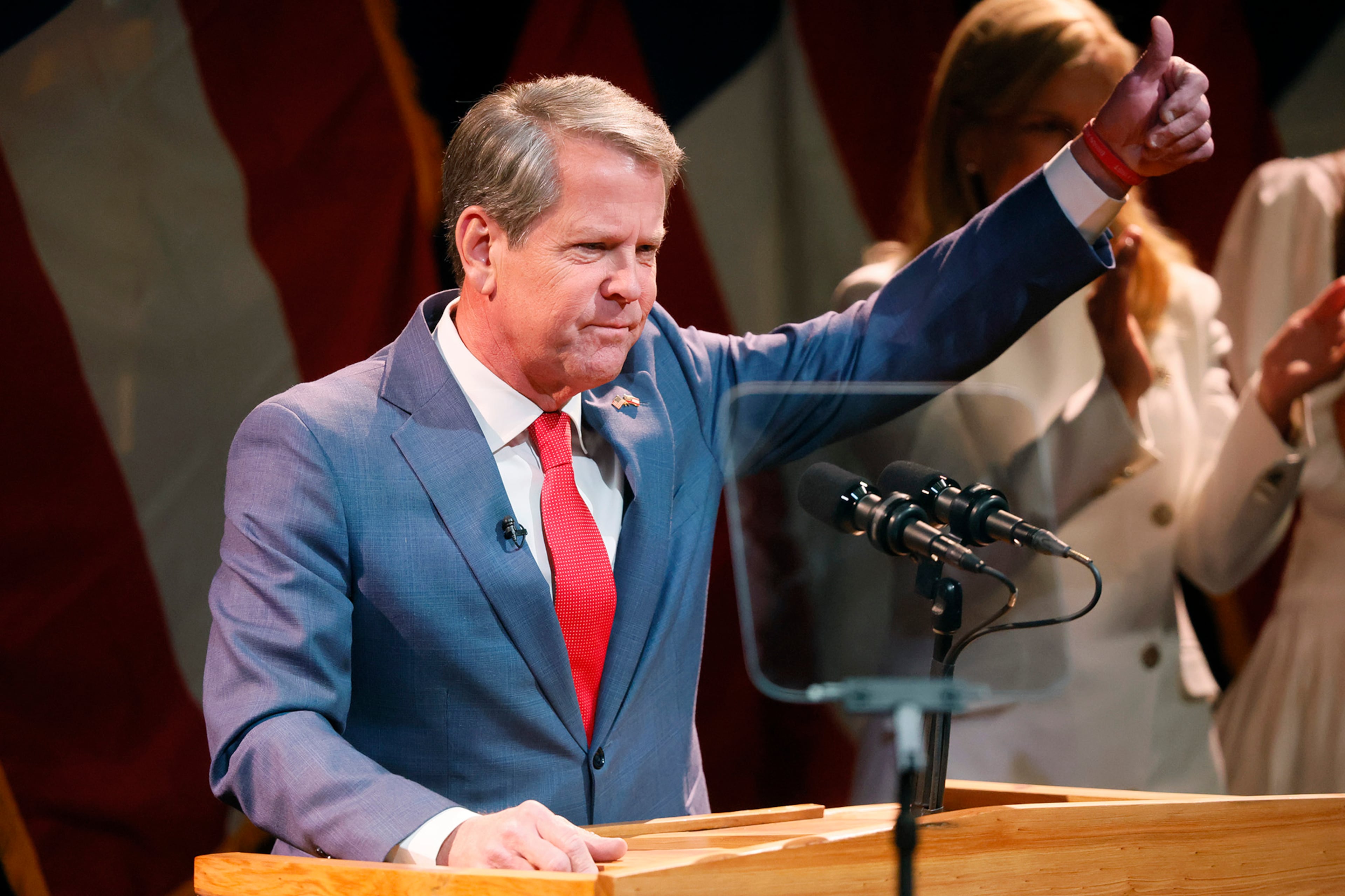 Gov. Brian Kemp addressed supporters in 2022 after being re-elected. On Thursday, he gave his final State of the State address. (Jason Getz/AJC 2022)