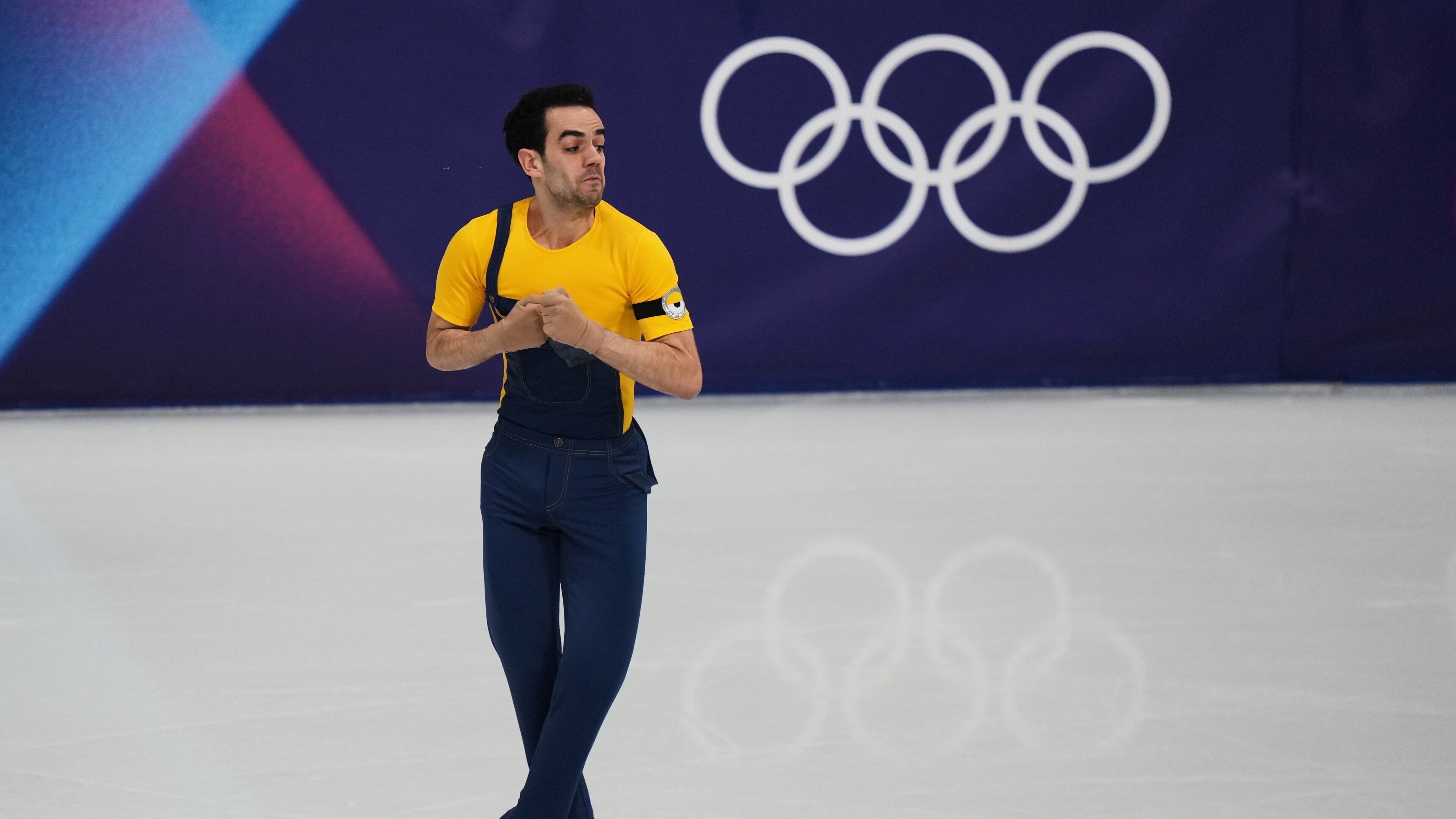 Tomas Guarino Sabate of Spain competes during the men's figure skating short program at the 2026 Winter Olympics, in Milan, Italy, Tuesday, Feb. 10, 2026. (AP Photo/Stephanie Scarbrough)