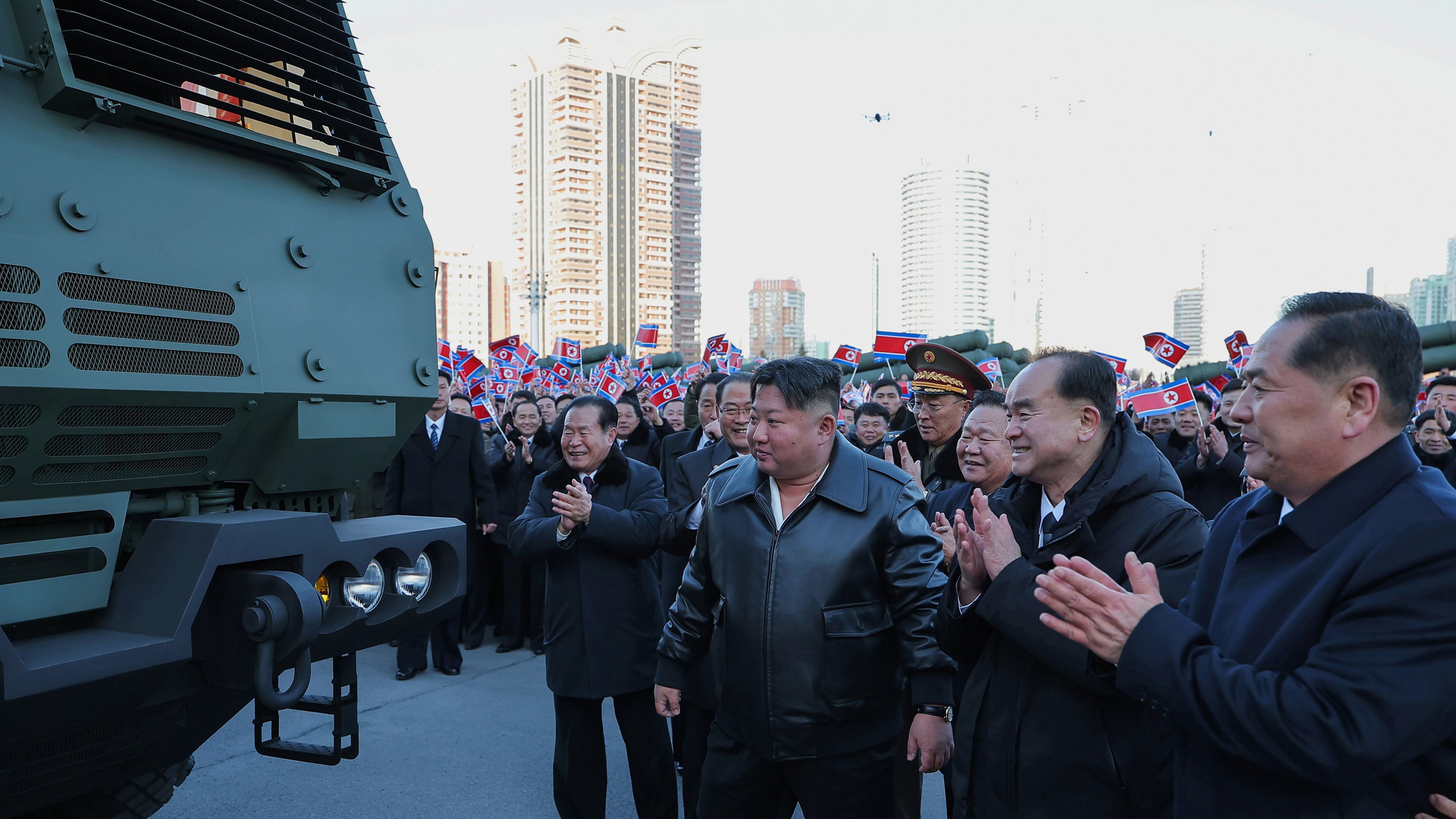 In this photo provided by the North Korean government, its leader Kim Jong Un attends a military ceremony in Pyongyang, North Korea, Wednesday, Feb. 18, 2026. Independent journalists were not given access to cover the event depicted in this image distributed by the North Korean government. The content of this image is as provided and cannot be independently verified. Korean language watermark on image as provided by source reads: "KCNA" which is the abbreviation for Korean Central News Agency. (Korean Central News Agency/Korea News Service via AP)