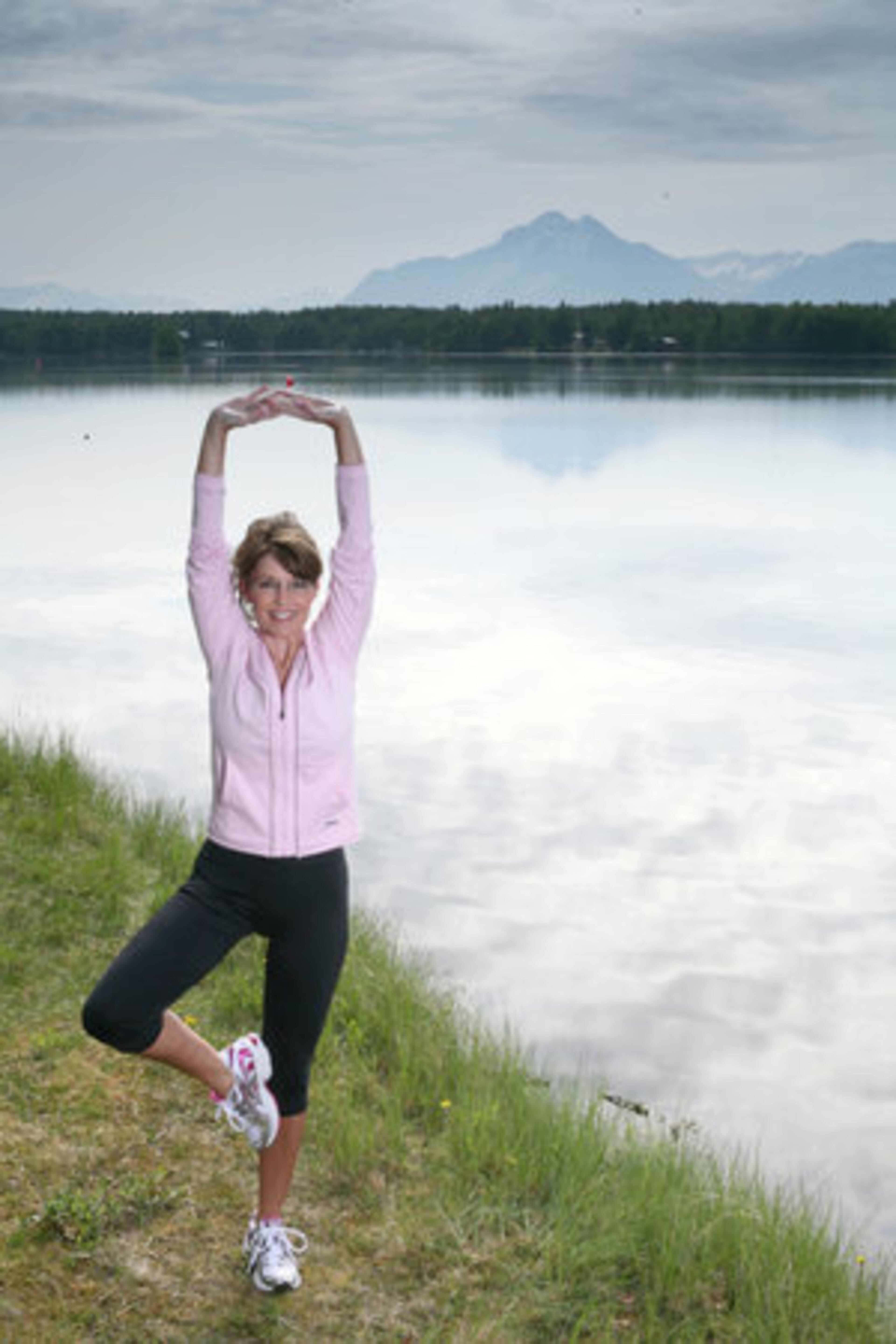 Sarah Palin posed in a yoga position for the magazine Runner's World. She told the magazine she thought she could beat President Obama in a long distance race because of her endurance.
