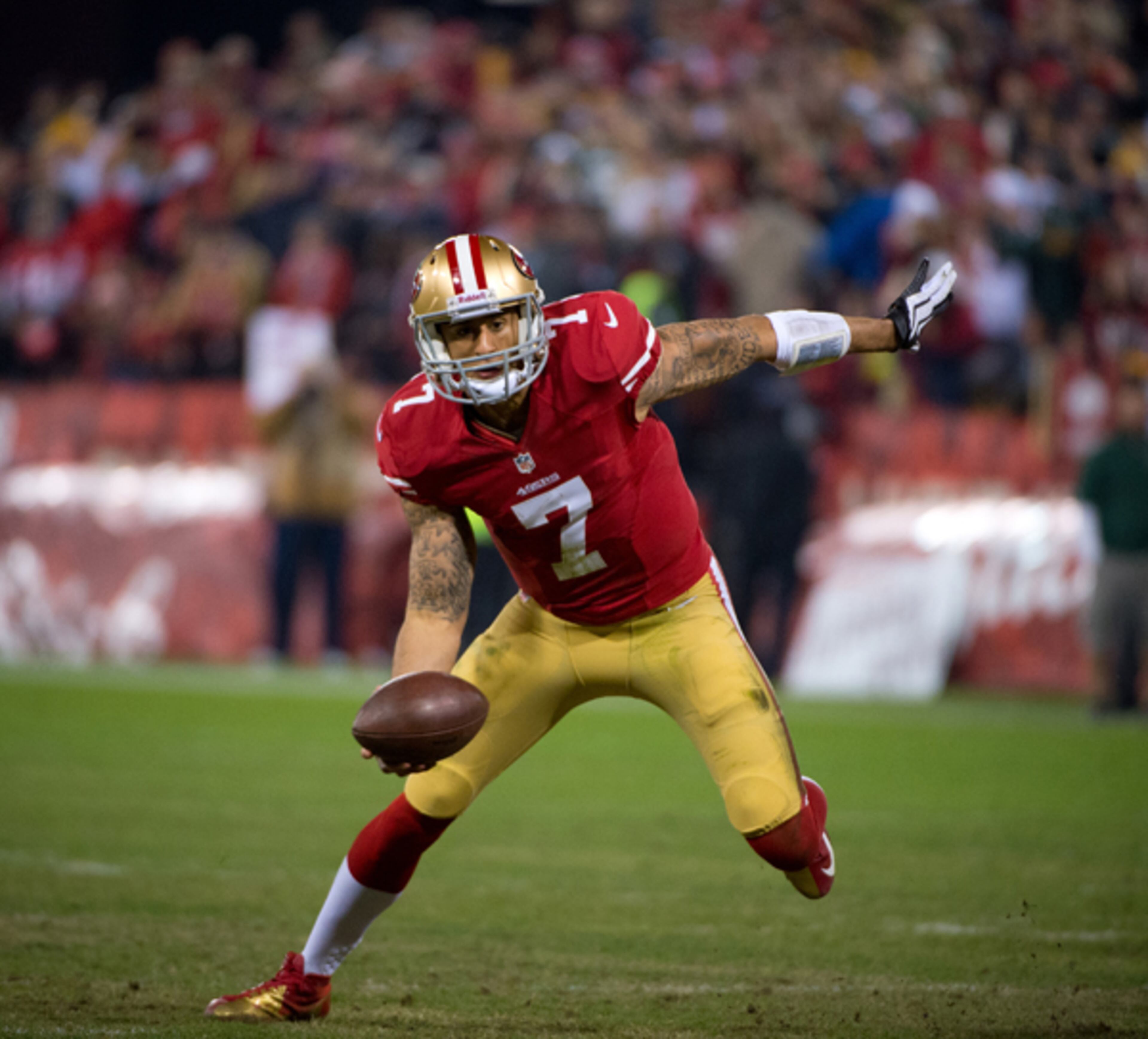 Colin Kaepernick replaced Alex Smith as the starter after a Week 10 concussion sidelined the San Francisco quarterback. Kaepernick, a 2011 second-round draft pick out of Nevada, passed for 1,849 yards and rushed for 413 yards in seven regular season games. In Saturday's Divisional playoff game against Green Bay, he set an NFL record for a quarterback with 181 rushing yards.