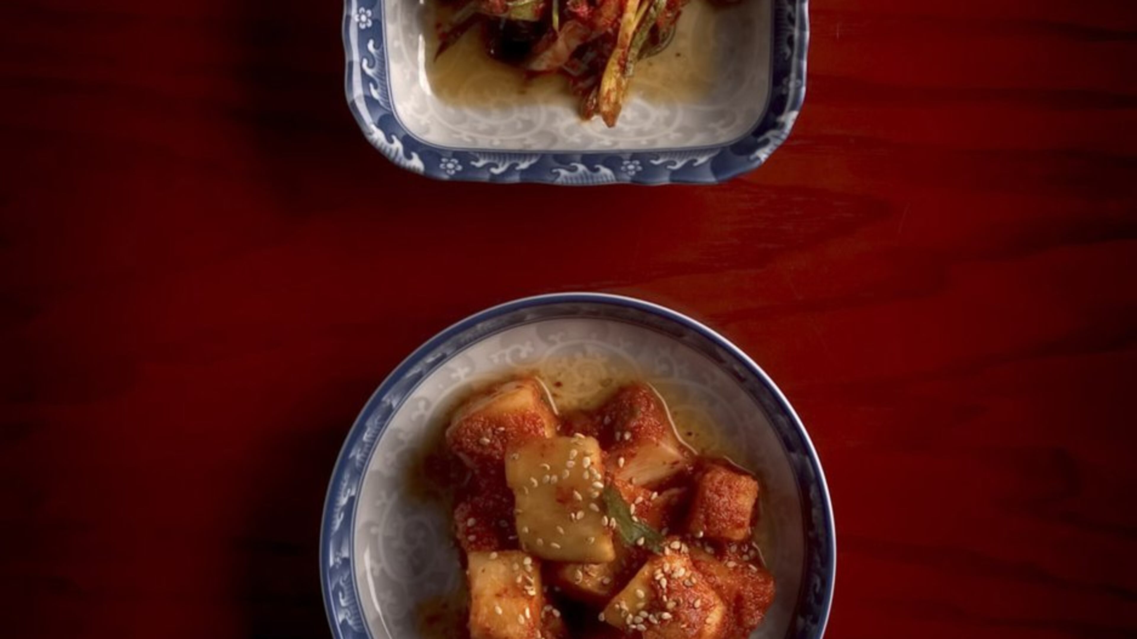 From top to bottom: Sliced horseradish kimchi, Chive kimchi, and cubed horseradish kimchi prepared at Jin Mi. (Kevin German/Sacramento Bee/TNS)