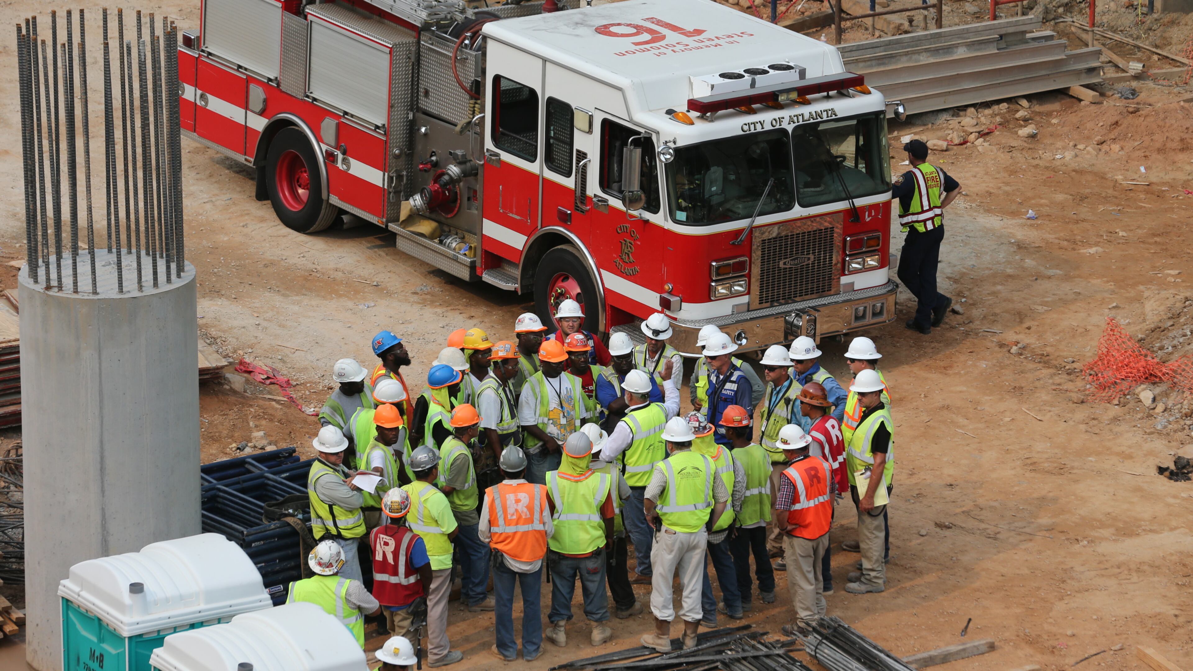 A man is being treated for a “severe head injury” after metal scaffolding fell on him at the construction site for the new Atlanta Falcons stadium, officials said.
