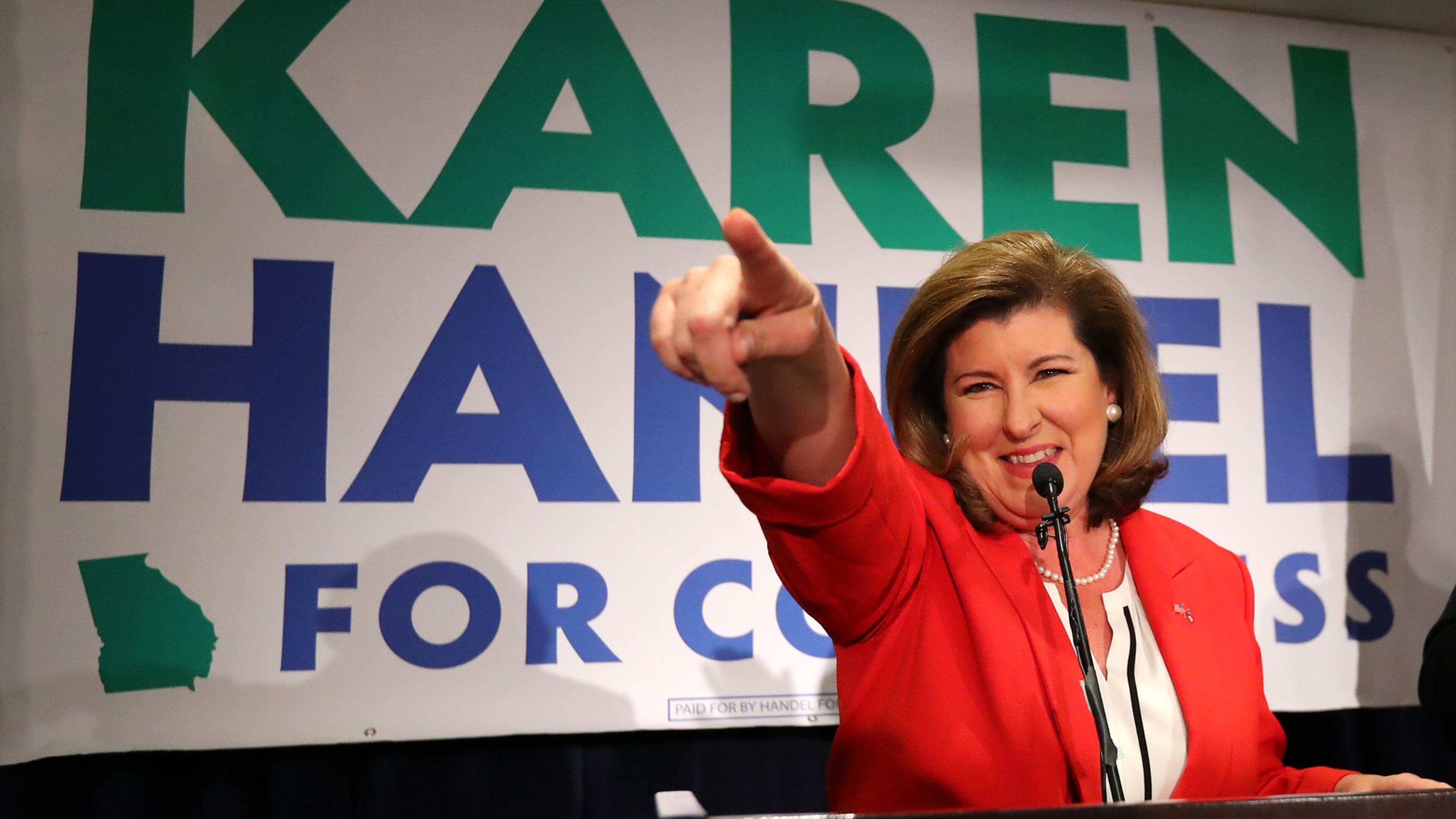 Republican Karen Handel was victorious Tuesday night in her contest with Democrat Jon Ossoff to represent Georgia’s 6th Congressional District in the U.S. House. Curtis Compton/ccompton@ajc.com