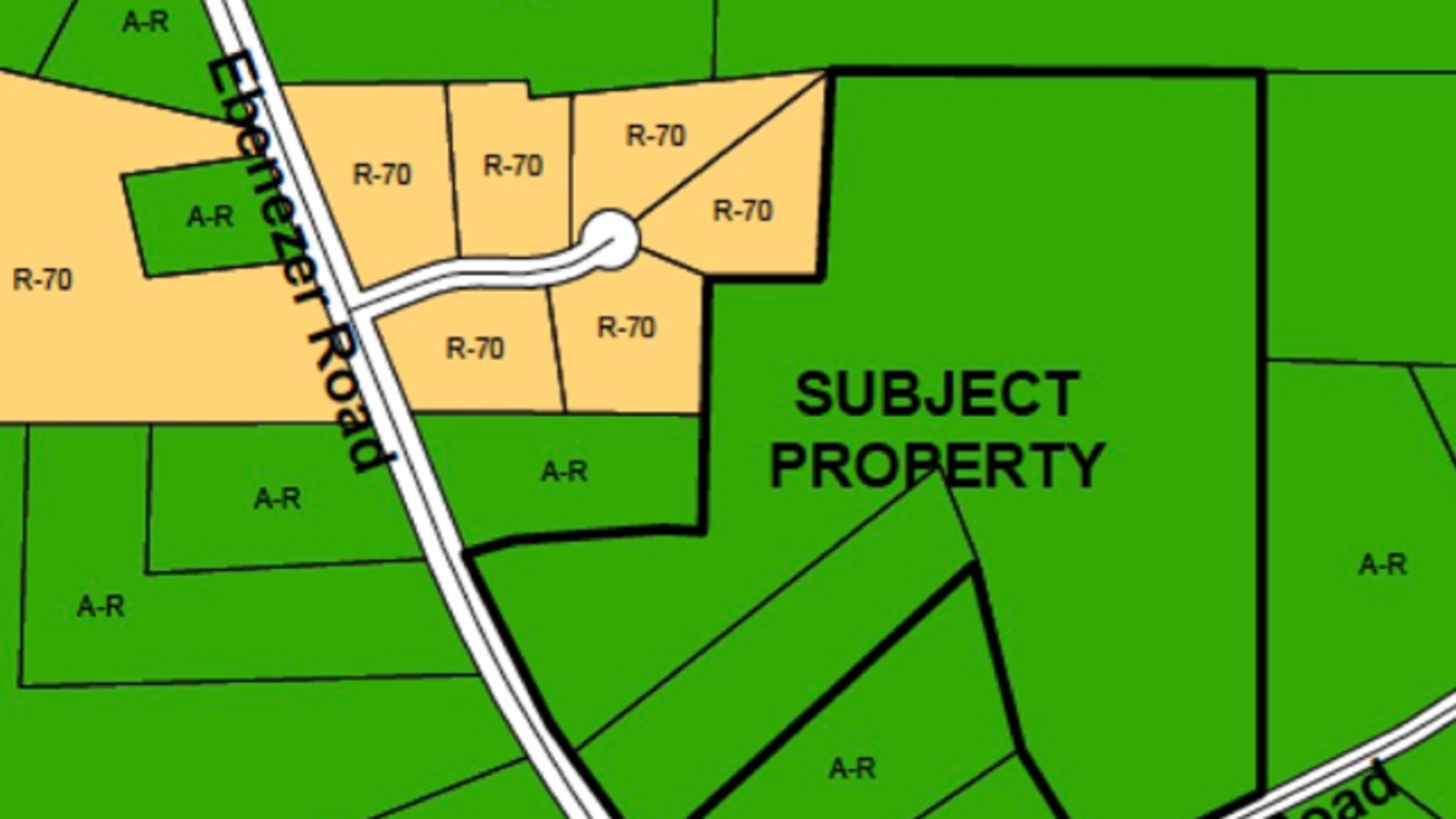 The “subject property” owned by the Godby family was the center of a request to rezone it for 17 residential lots. Courtesy Fayette County