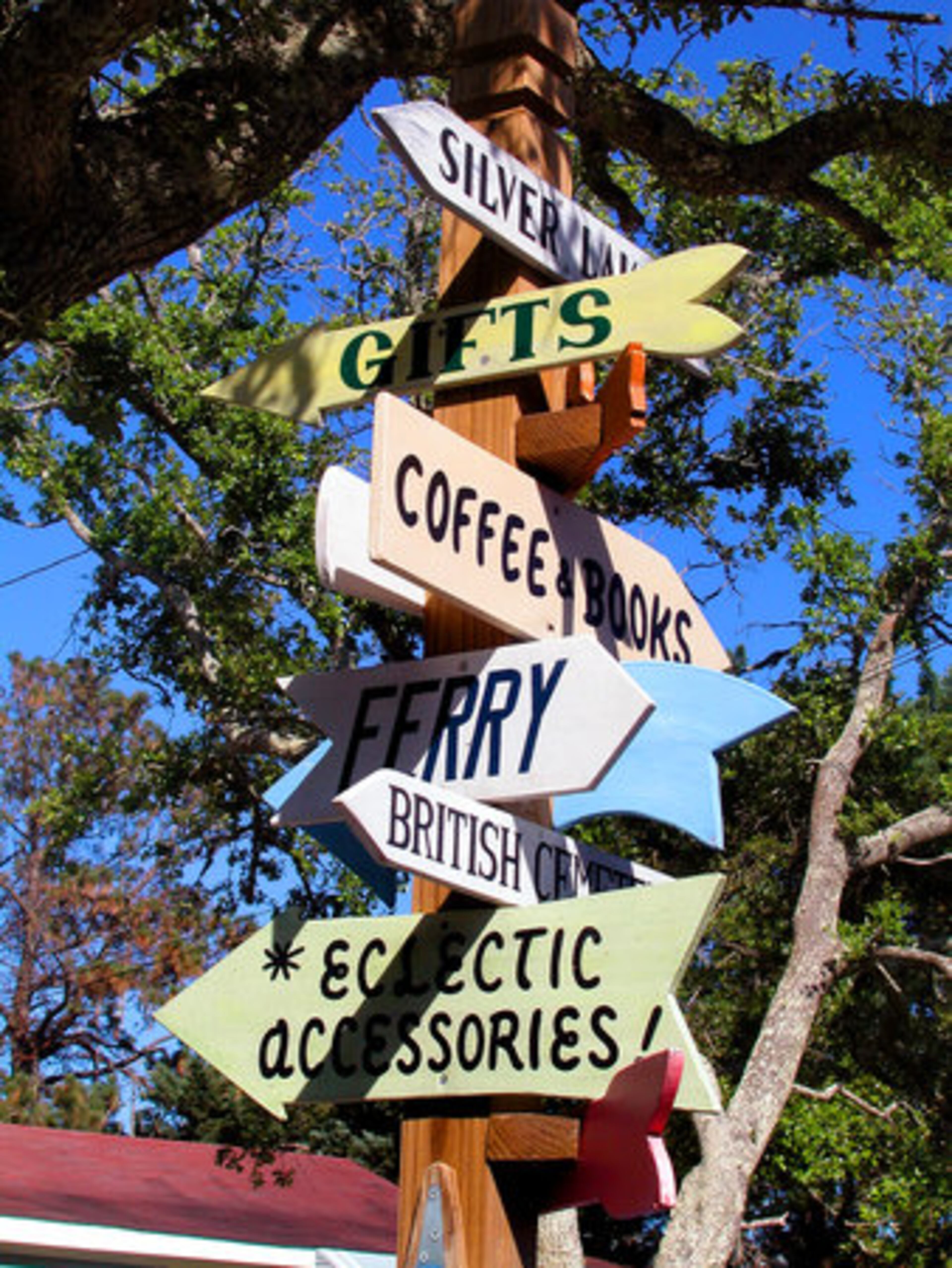 DIRECTIONAL SIGN for island amenities and attractions at Ocracoke. Ocracoke Island has something for everyone. From strolling around the quaint village to lolling on the beach, this island beckons as an old-style coastal destination.