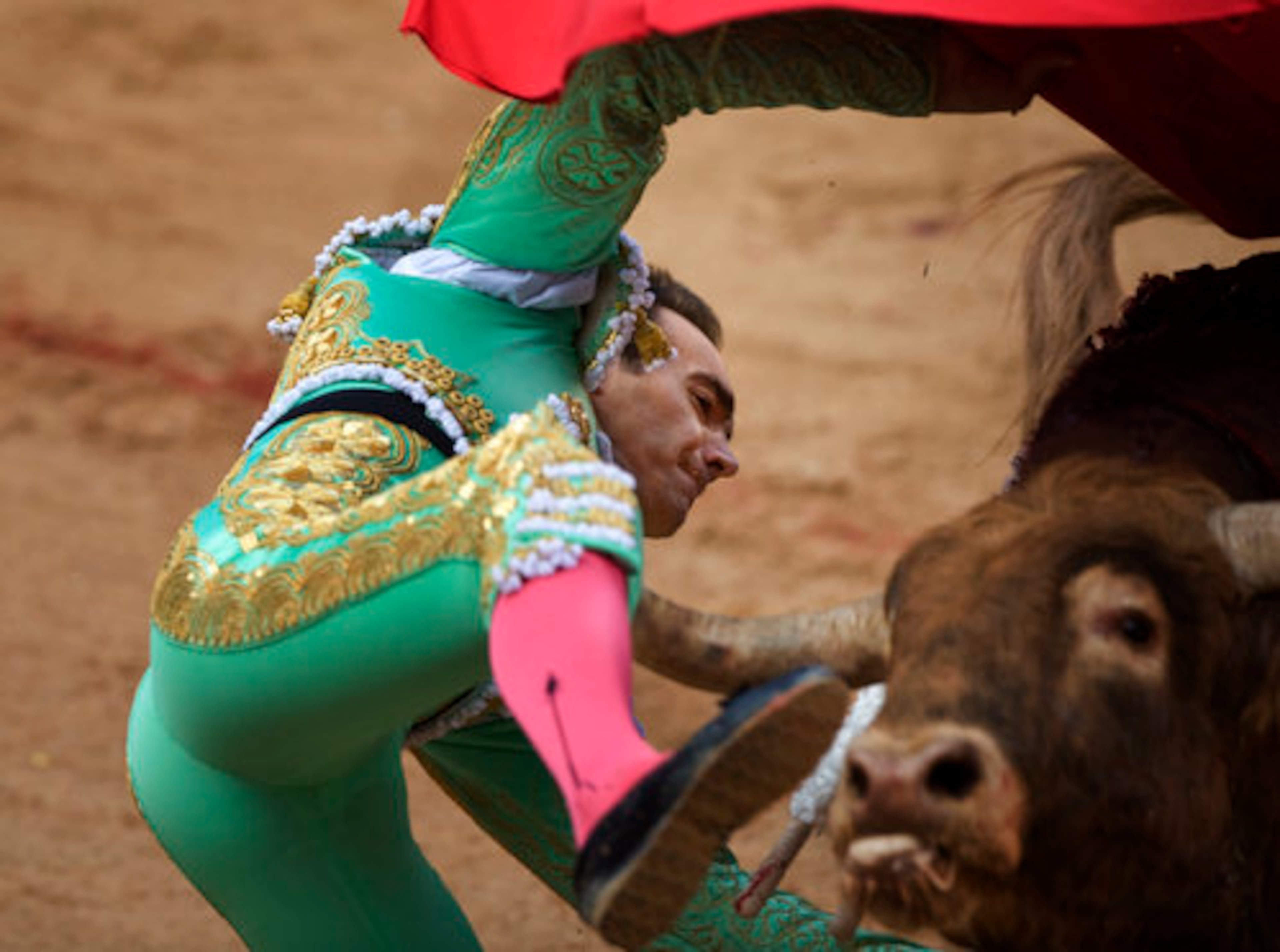 Spanish matador Manuel Jesus 'El Cid' is gored during a bullfight Thursday.
