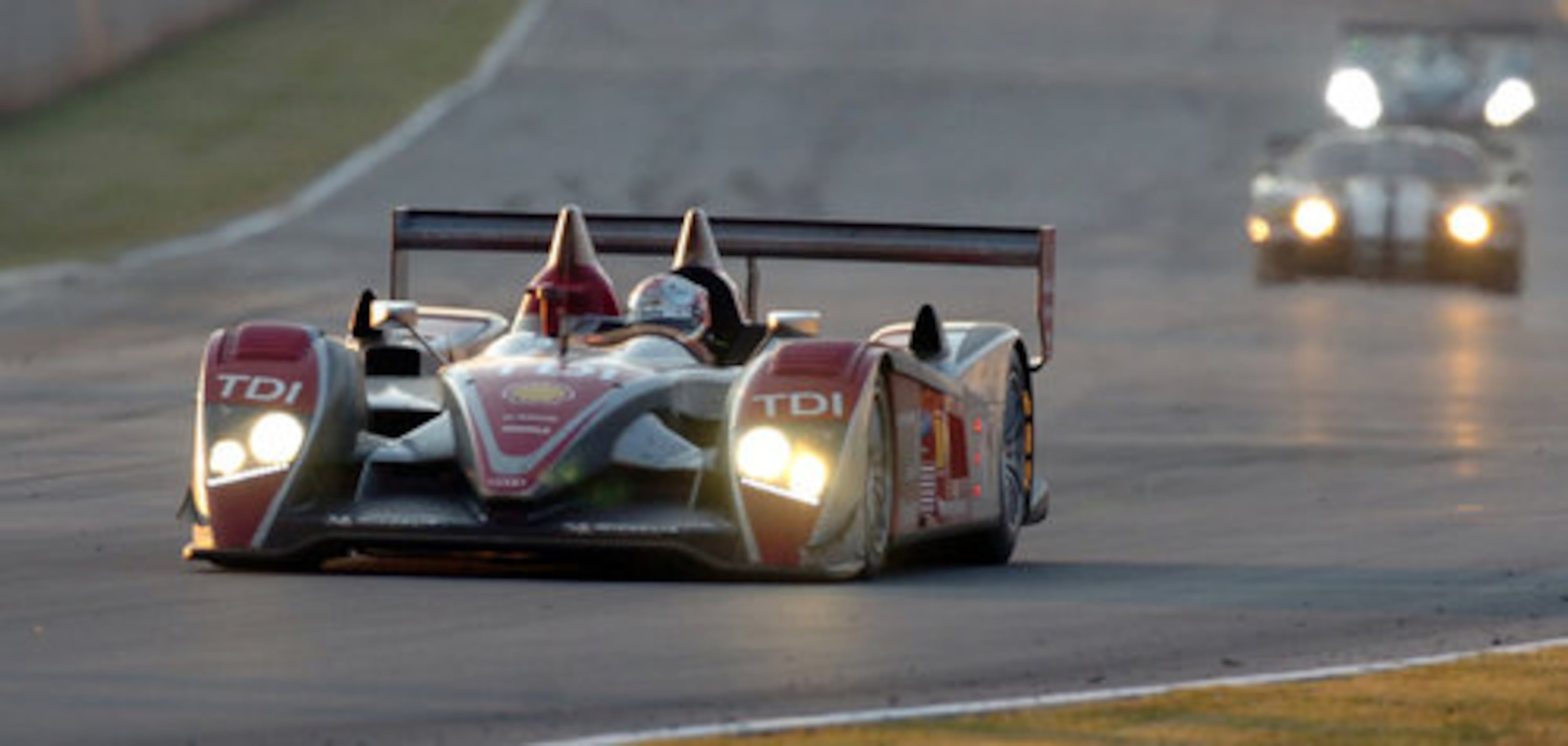 In third position earlier in the evening, the Allan McNish, Dindo Capello and Emanuele Pirro Audi R10 went on to win the 11th running of the Petit Le Mans road race at Road Atlanta in 2008. (AJC file photo)