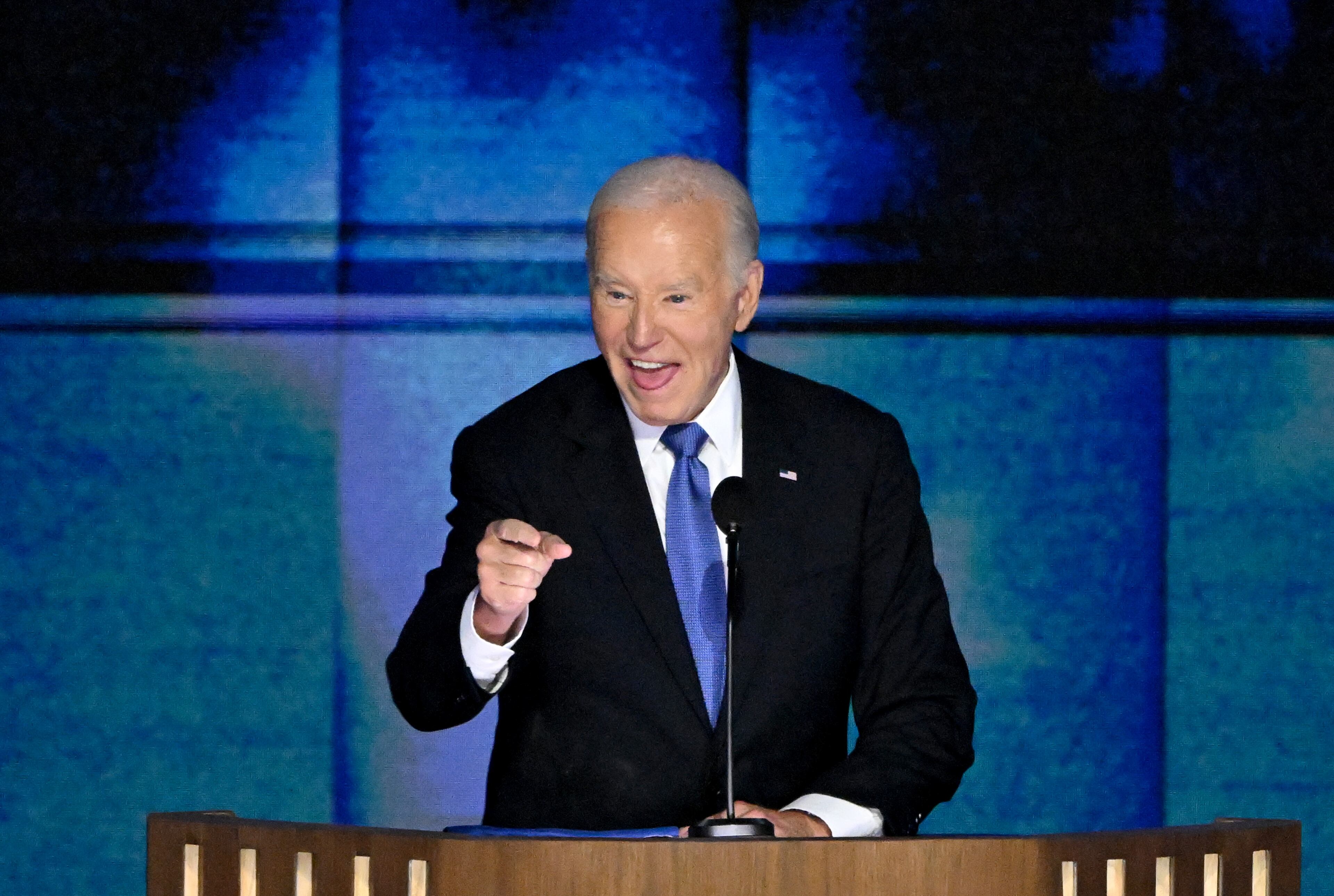 President Joe Biden speaks during the day 1 of the Democratic National Convention at the United Center, Monday, August 19, 2024, in Chicago, Illinois. (Hyosub Shin / AJC)