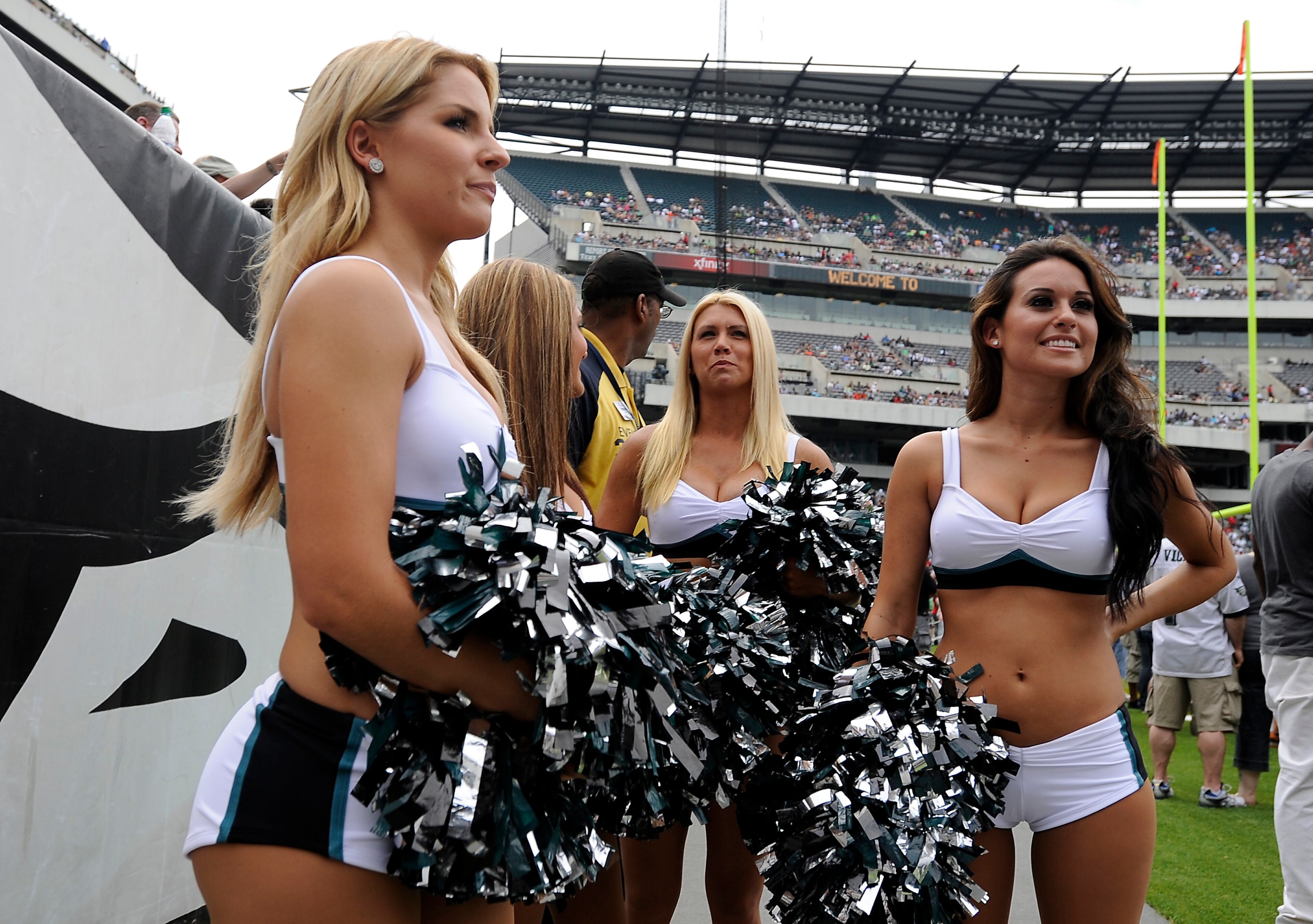 Philadelphia Eagles cheerleaders gather at the NFL football team's training camp in Philadelphia.