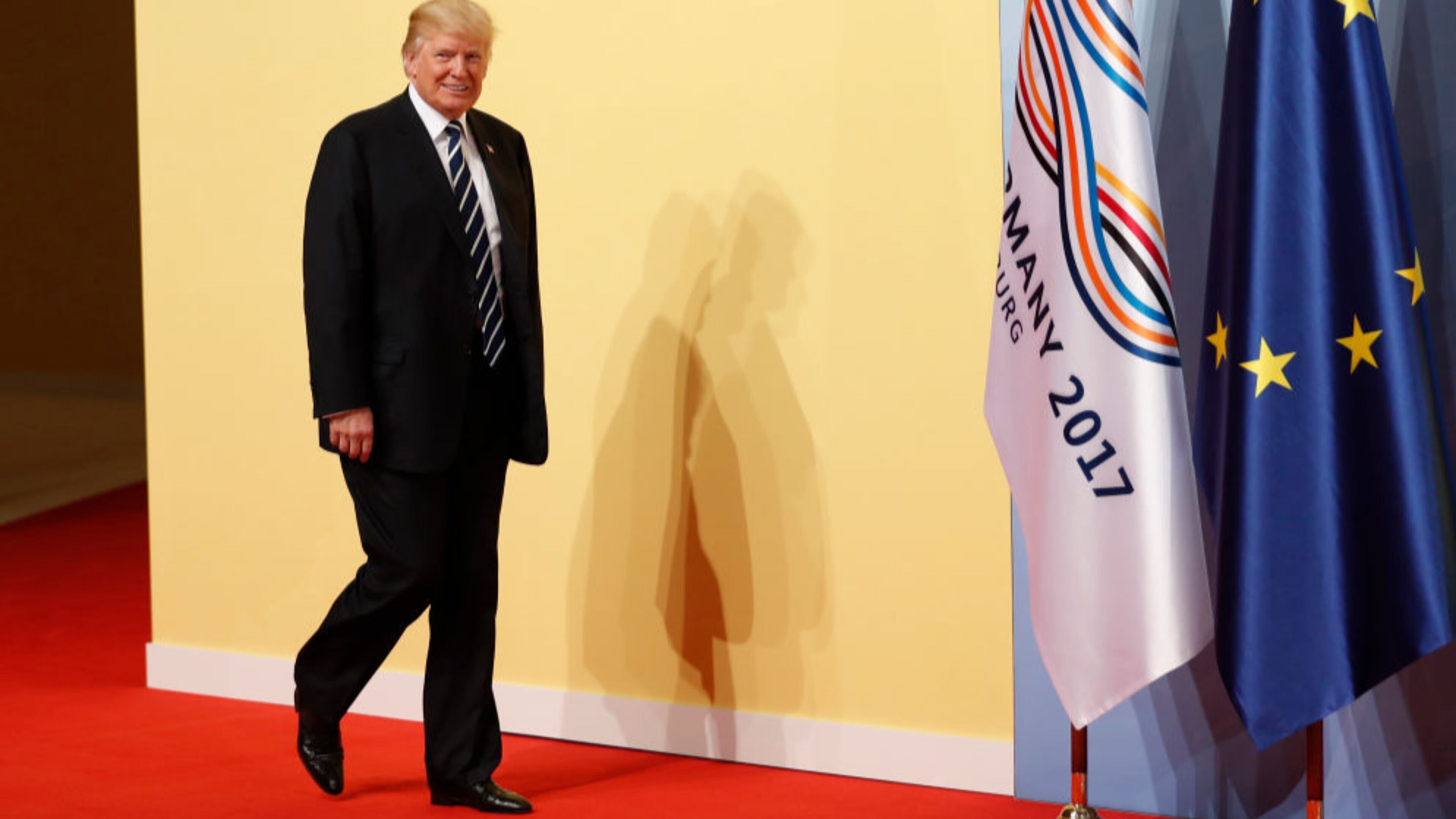 President Donald Trump arrives for the opening day of the G20 summit on Friday in Hamburg, Germany.