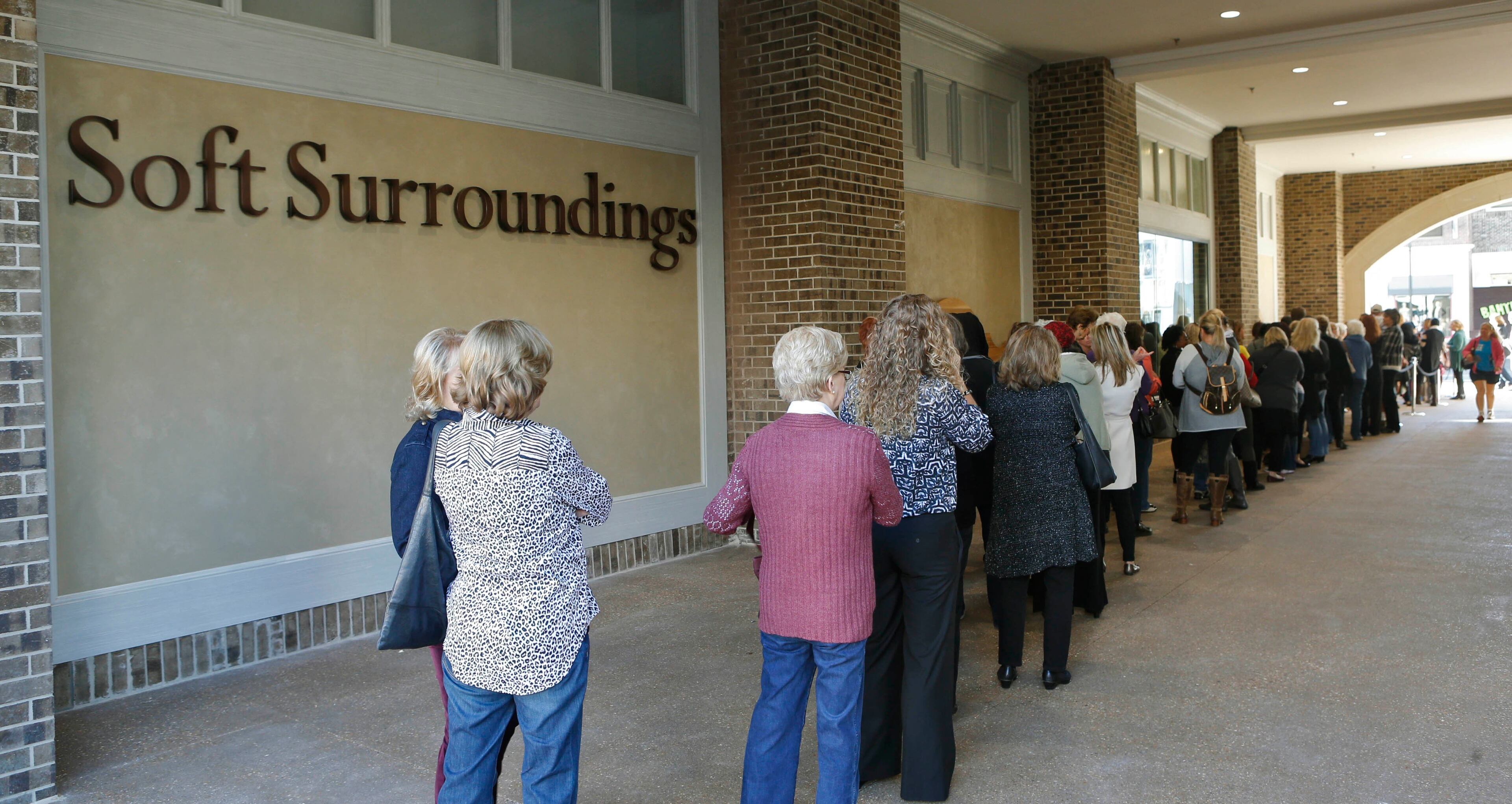The line for the grand opening of Soft Surroundings extended around the corner from the store. The grand opening celebration Oct. 30, 2014 at Avalon, North American Properties' $600 million mixed-use development in Alpharetta, included a VIP breakfast, speeches, a parade of merchants, music performances, and chef demonstrations. New to Georgia stores include Soft Surroundings, Cosmetic Market and Lou & Grey. BOB ANDRES / BANDRES@AJC.COM